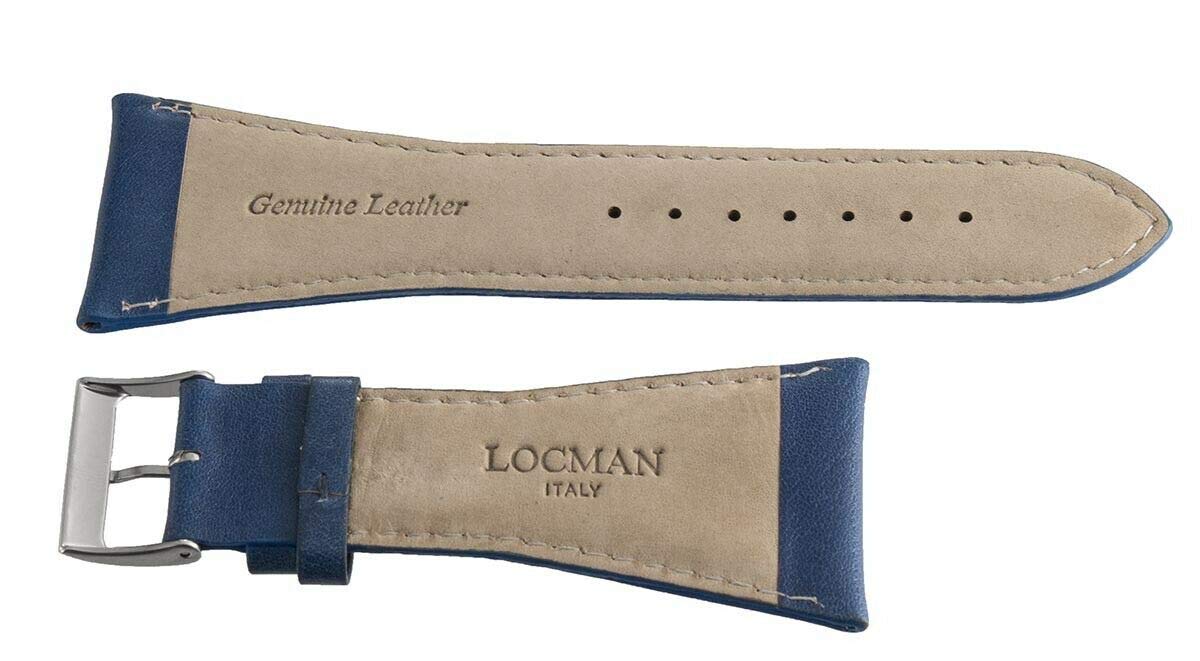Locman Men's 36mm Blue Leather Watch Band Strap with Silver Buckle - Classic Replacement Watch Band for Dress Watches, Business & Formal Occasions