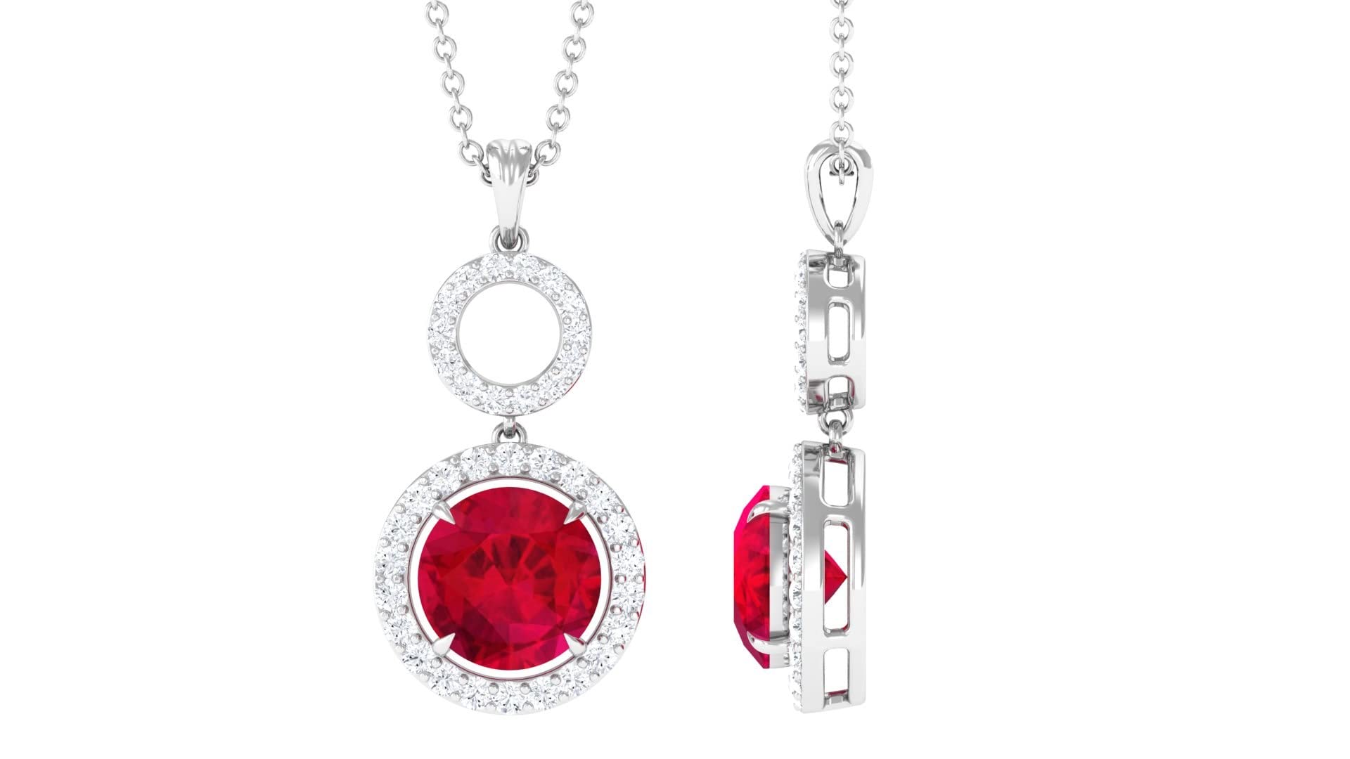2.75 CT Lab Created Ruby & Moissanite Pendant Necklace - 14K Solid Gold Dangle Pendant with Moissanite Halo - Elegant Jewelry Gift for Women - Perfect for Anniversaries, Birthdays & Special Occasions