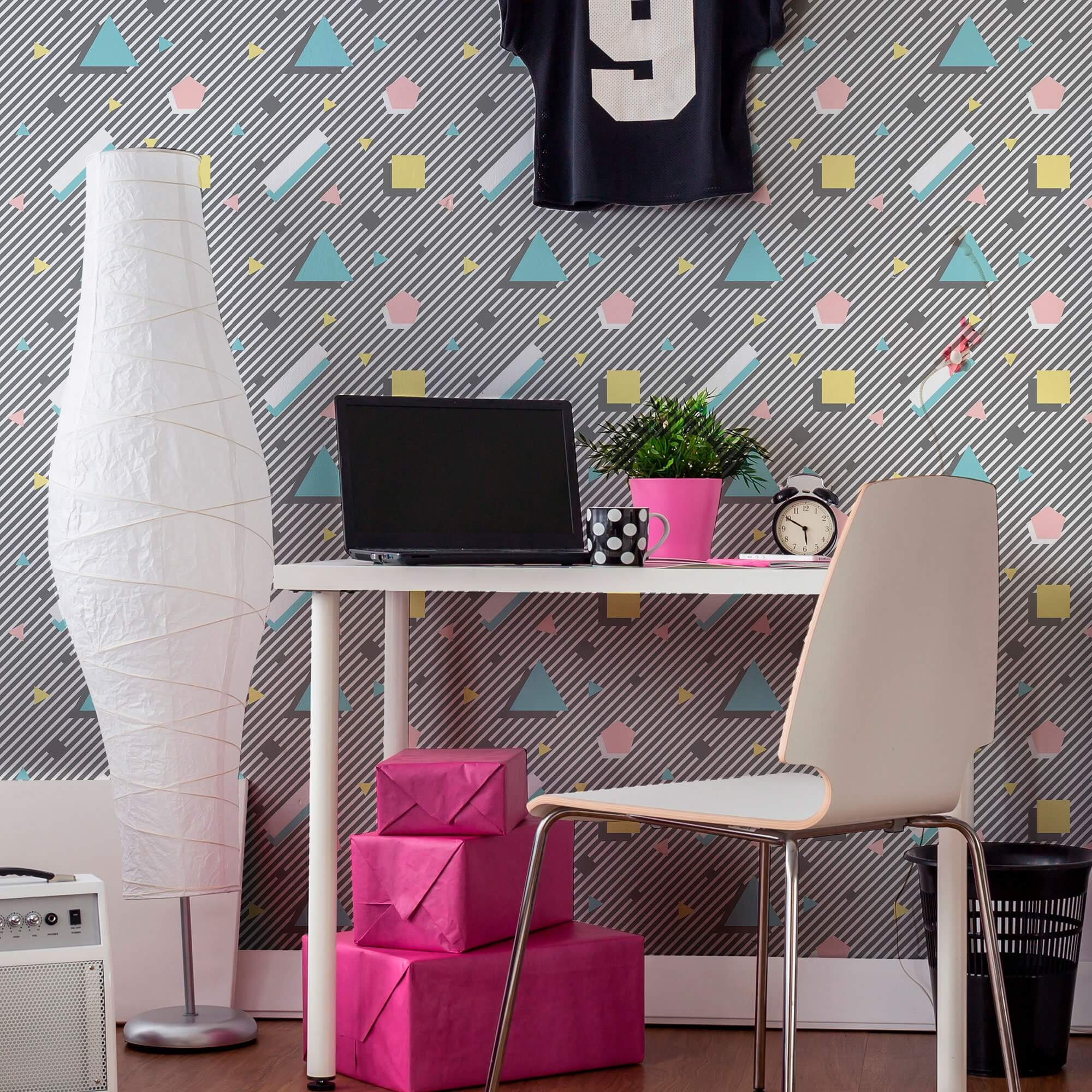 Pink and Yellow Geometric Peel and Stick Removable Wallpaper - Self-Adhesive Wall Decor for Nursery, Bedroom, or Office - Easy to Apply and Remove - 1160