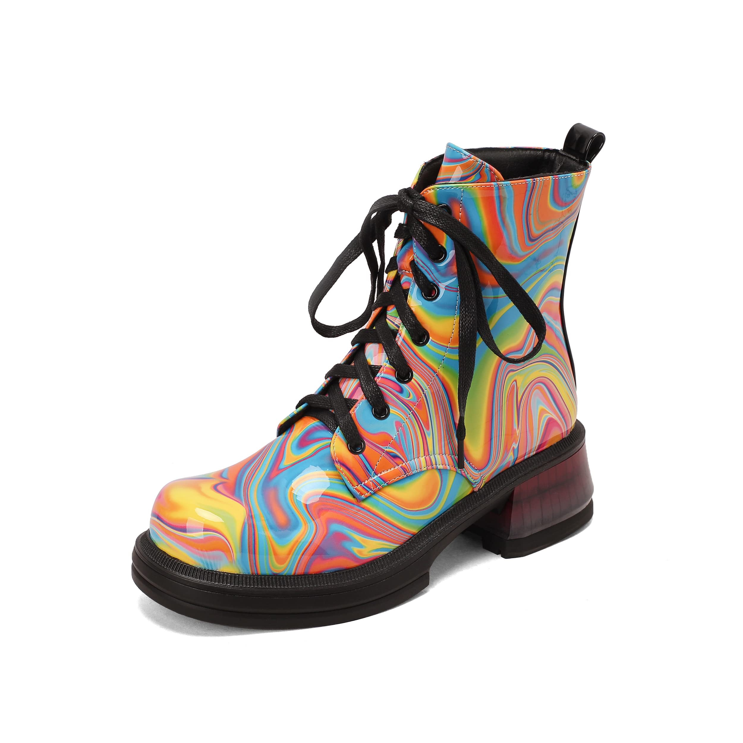 Sparkly Women's Combat Ankle Boots - Round Toe Platform Lace Up Booties for Casual Wear, Night Out & Festival Fashion