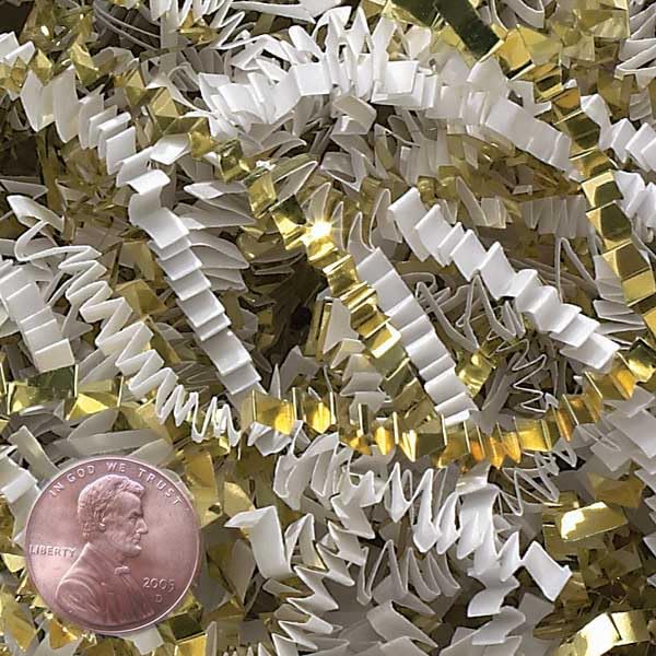 Premium White & Gold Crinkle Paper Filler - 10 LB Bulk Pack (24