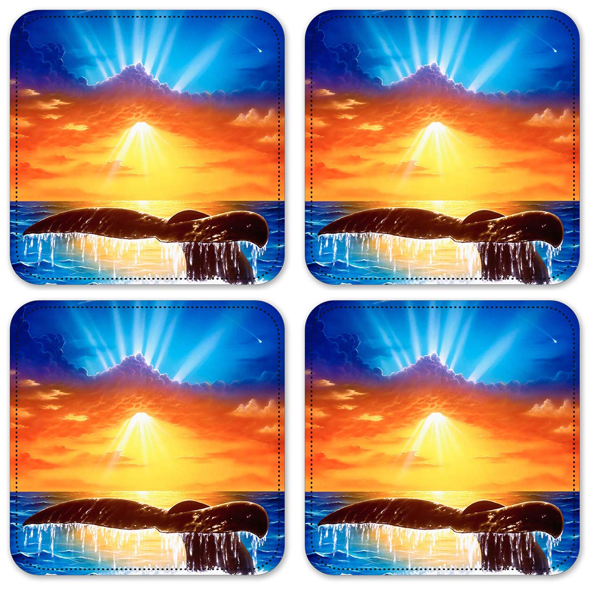 Whale Tail Vinyl Drink Coasters Set of 4 - Non-Slip Absorbent Coasters for Coffee Tables, Bars & Home Decor - Perfect for Parties, Gifts & Everyday Use