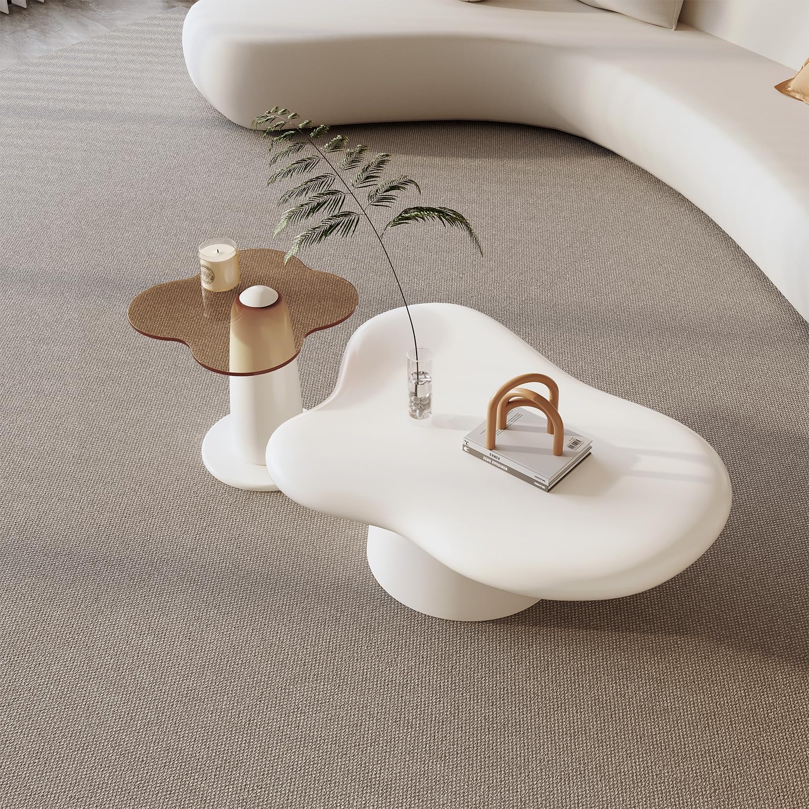 Modern Cloud Coffee Table Set of 2 - Small Irregular Side & End Tables in White Cream | 2-in-1 Contemporary Design for Living Room, Bedroom & Office | Perfect for Small Spaces, Coffee Break & Home Decor