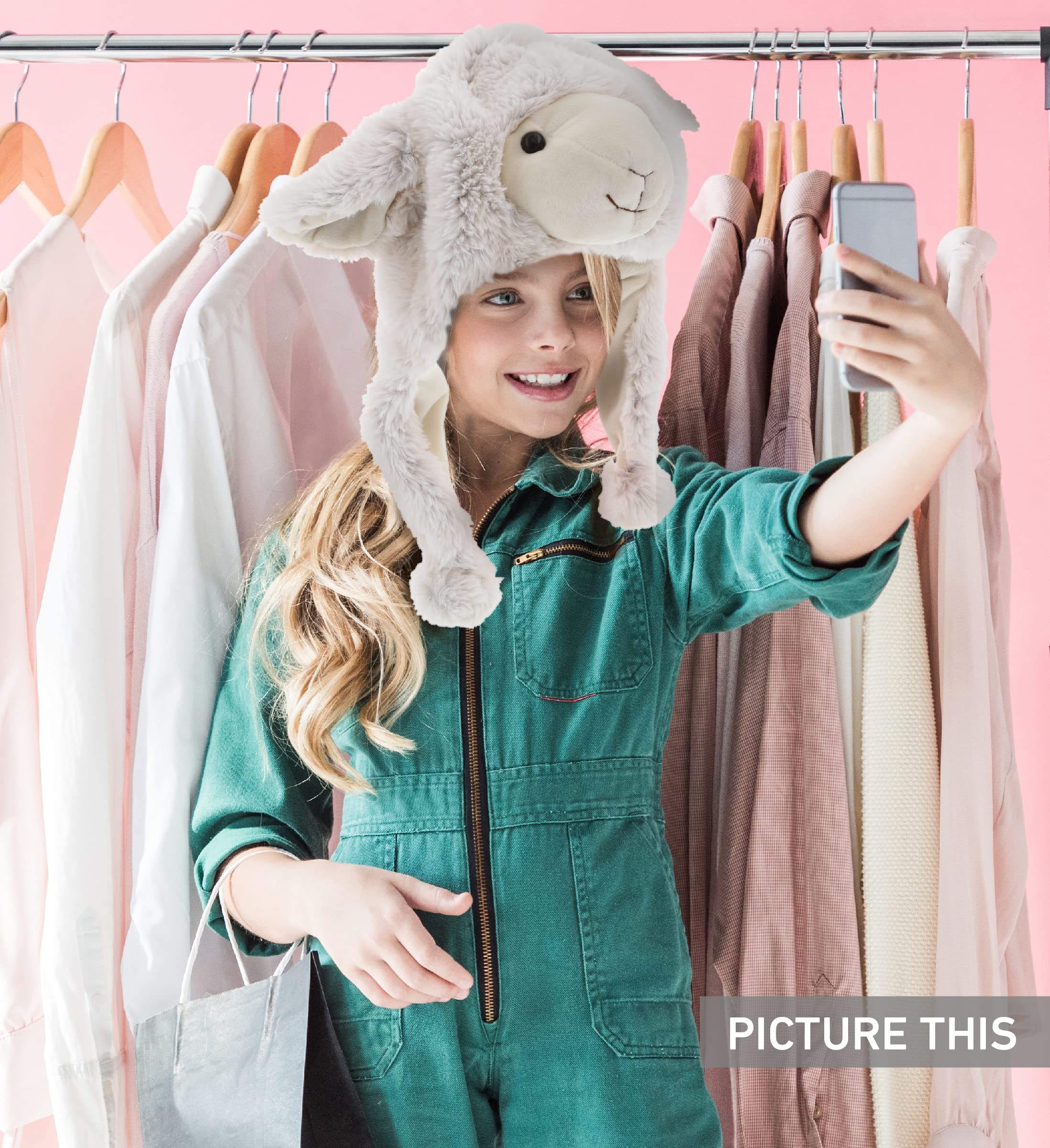 DolliBu Plush Animal Hat - Super Soft Fleece Beanie with Ear Flaps for Kids, Teens & Adults - One Size Fits All - Perfect for Winter, Outdoor Activities & Costume Parties
