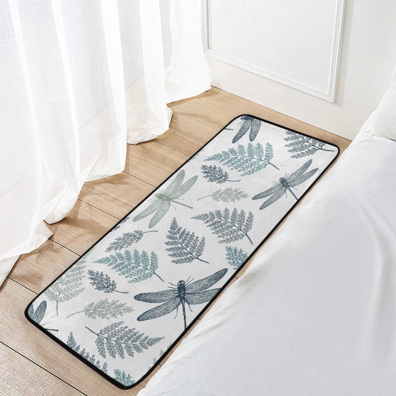 Susiyo Anti-Fatigue Kitchen Mat - Non-Slip, Oil & Stain Resistant, Easy to Clean Indoor/Outdoor Floor Rug with Fern & Dragonfly Design - Perfect for Kitchen, Bathroom, Entryway & High-Traffic Areas