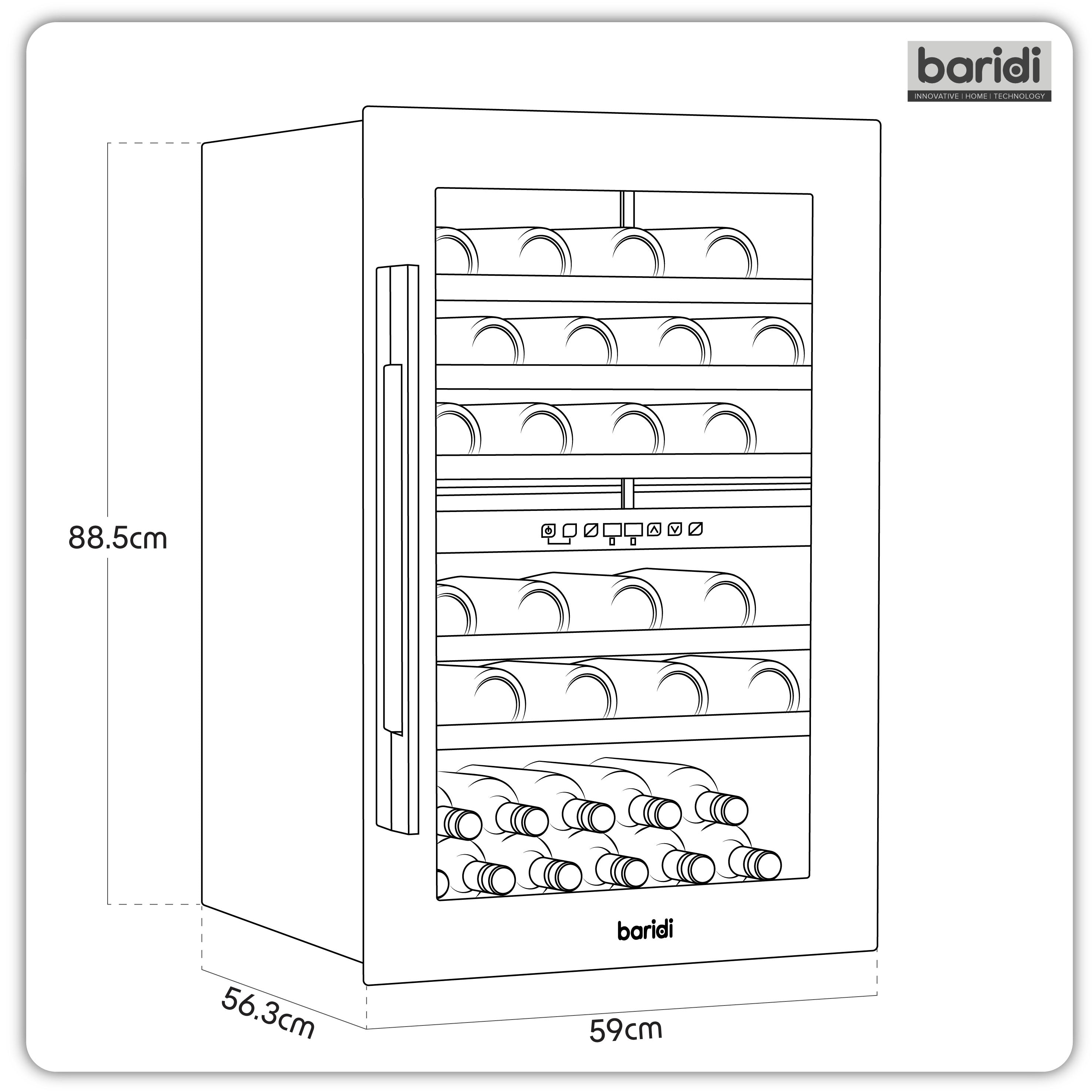 Baridi 60cm Built-In 57 Bottle Dual Zone Wine Cooler with Beech Wood Shelves - Black (DH118) | Perfect for Home Bars, Restaurants & Wine Cellars | Energy Efficient Wine Refrigerator for Optimal Storage
