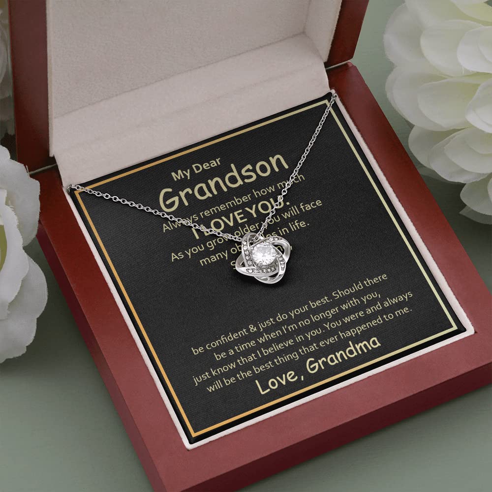 My Dear Grandson Love Knot Necklace - Always Remember How Much I Love You | Meaningful Birthday Gift from Grandma | Inspirational Keepsake for Grandchildren | Perfect for Birthdays, Graduation & Special Occasions