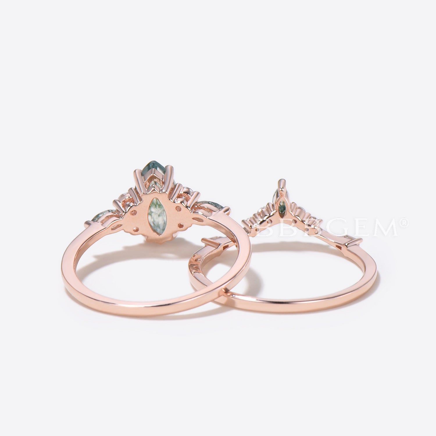 Marquise Cut Natural Moss Agate Engagement Ring for Women - 7 Stone Rose Gold Wedding Band - Perfect for Proposals, Anniversaries & Bridal Jewelry