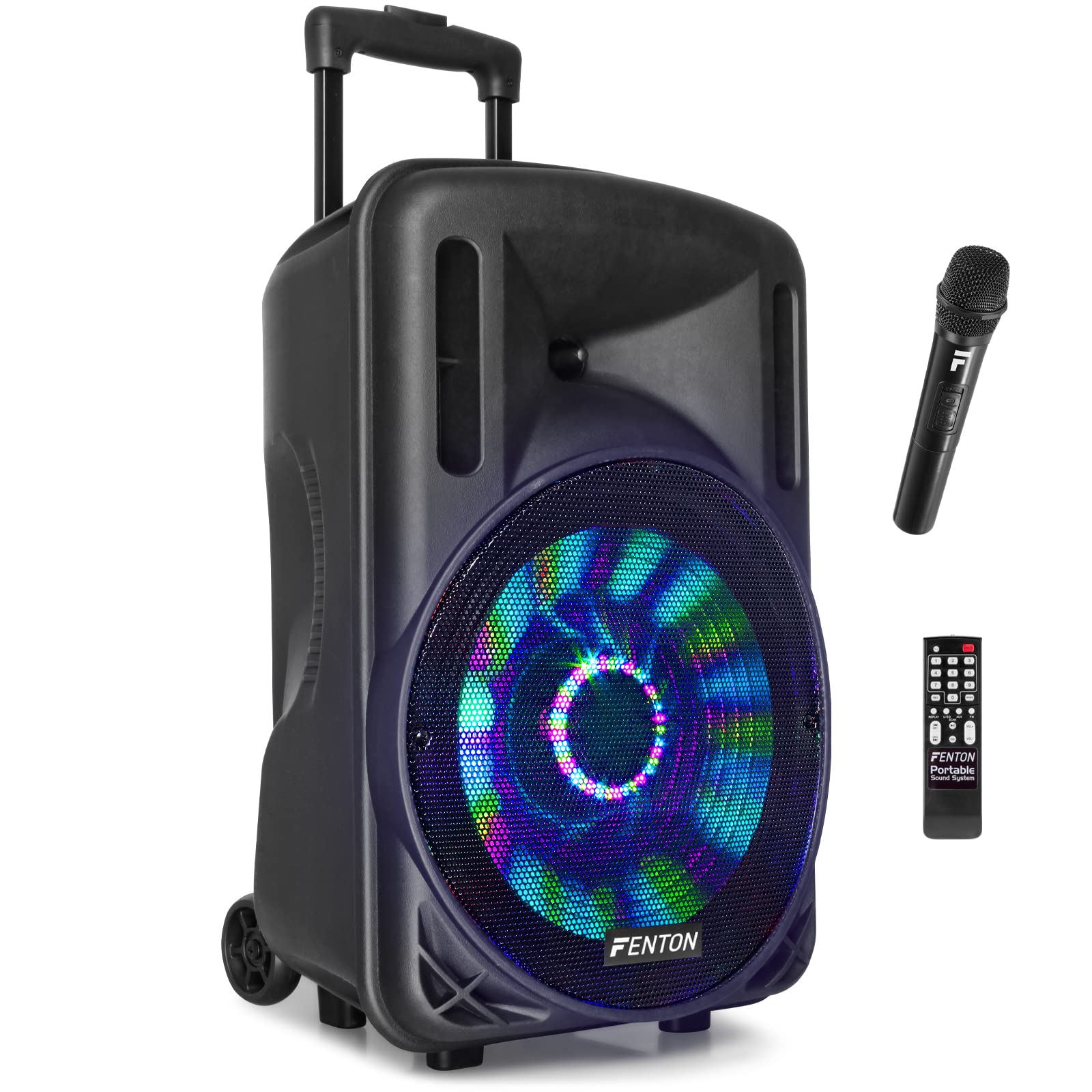 FT12LED 700W Portable Bluetooth Speaker with 12-Inch Battery - Wireless Audio Streaming, USB/SD/AUX Input, Wired Mic, Colorful LED Lights | Perfect for Outdoor Parties, Beach Trips, Camping & Home Entertainment
