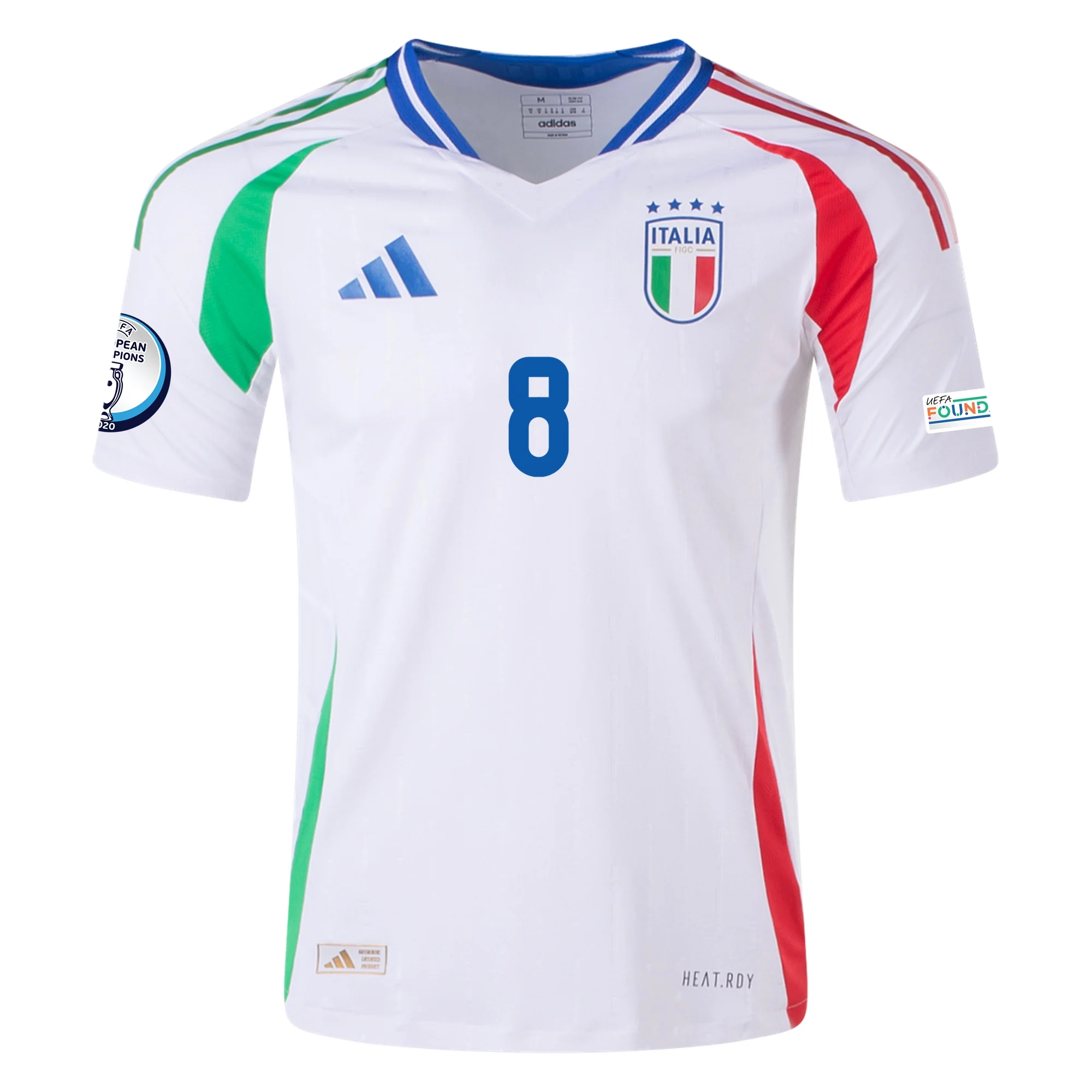 Adidas Italy Authentic Jorginho Away Jersey with Euro 2024 Patches 2024-2025 Season (White) - Official Football Soccer Shirt for Fans & Players - Perfect for Matchdays, Training & Sports Events