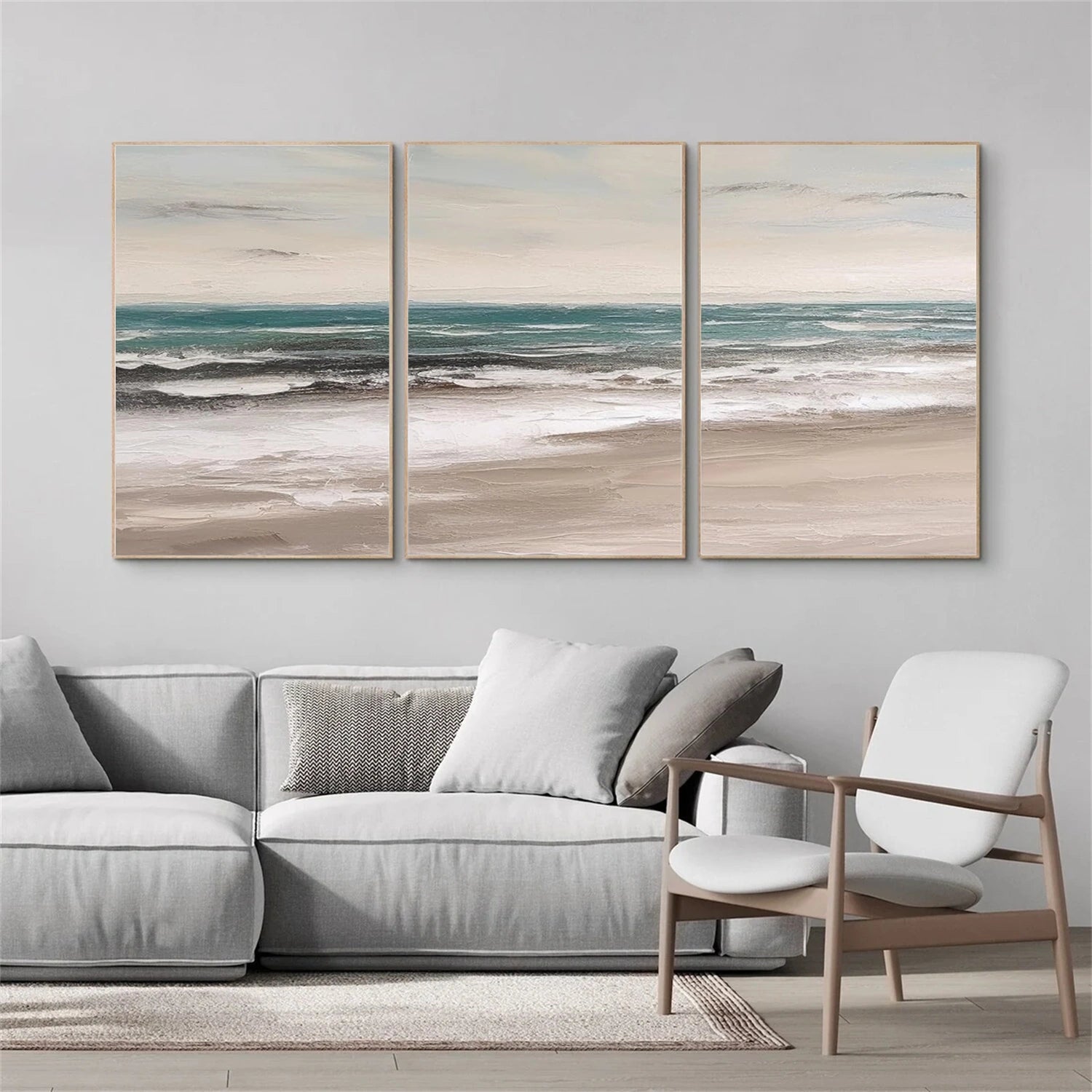 Ocean and Sky Painting Set of 3 - Coastal Wall Art Decor for Living Room, Bedroom, Office | Abstract Seascape Canvas Prints | Modern Home Decor