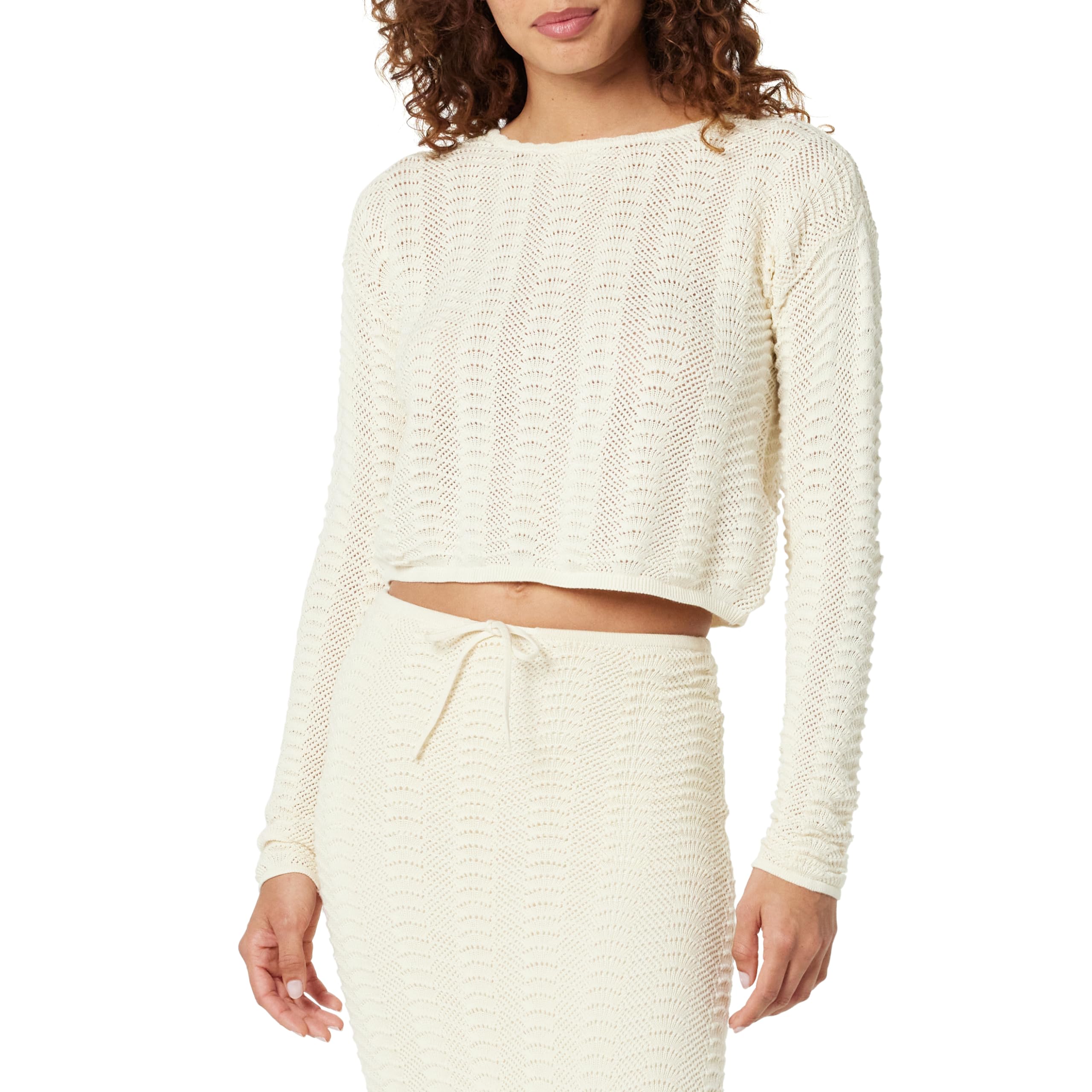 The Drop Women's Makayla Crochet Drop-Shoulder Cropped Pullover Sweater | Boho Chic Lace Knit Top | Perfect for Spring & Summer Outfits, Beach Vacations & Music Festivals