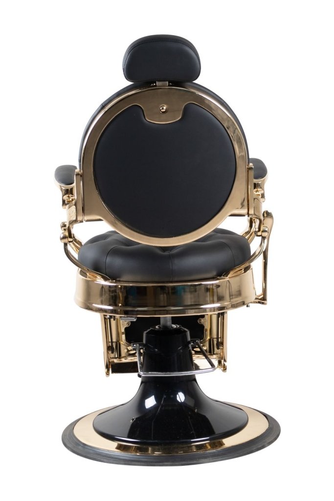 Premium Heavy Duty Antique Barber Chair - Gold/Matte Black Salon Styling Chair with Hydraulic Pump | Model 121951A | Professional Haircut & Shave Station for Barber Shops & Salons