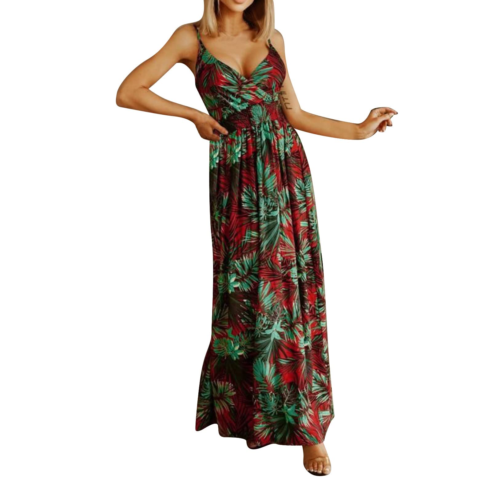 Women's Casual Floral Boho Dresses - V Neck Sleeveless Ruffle Summer Dress for Beach, Vacation & Outdoor Activities | Flowy Babydoll Style Spring & Summer Fashion