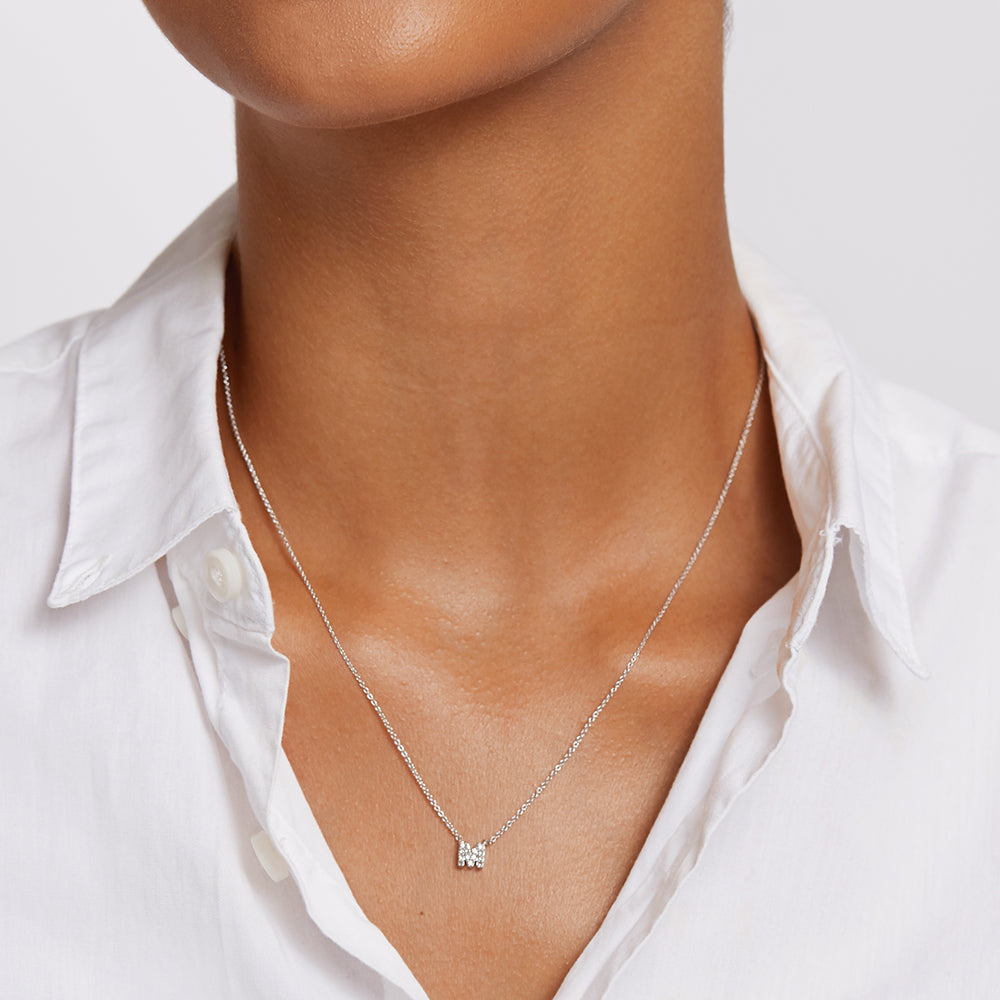 Elegant Silver Diamond Letter M Necklace for Women - Perfect Gift for Birthday, Anniversary & Valentine's Day