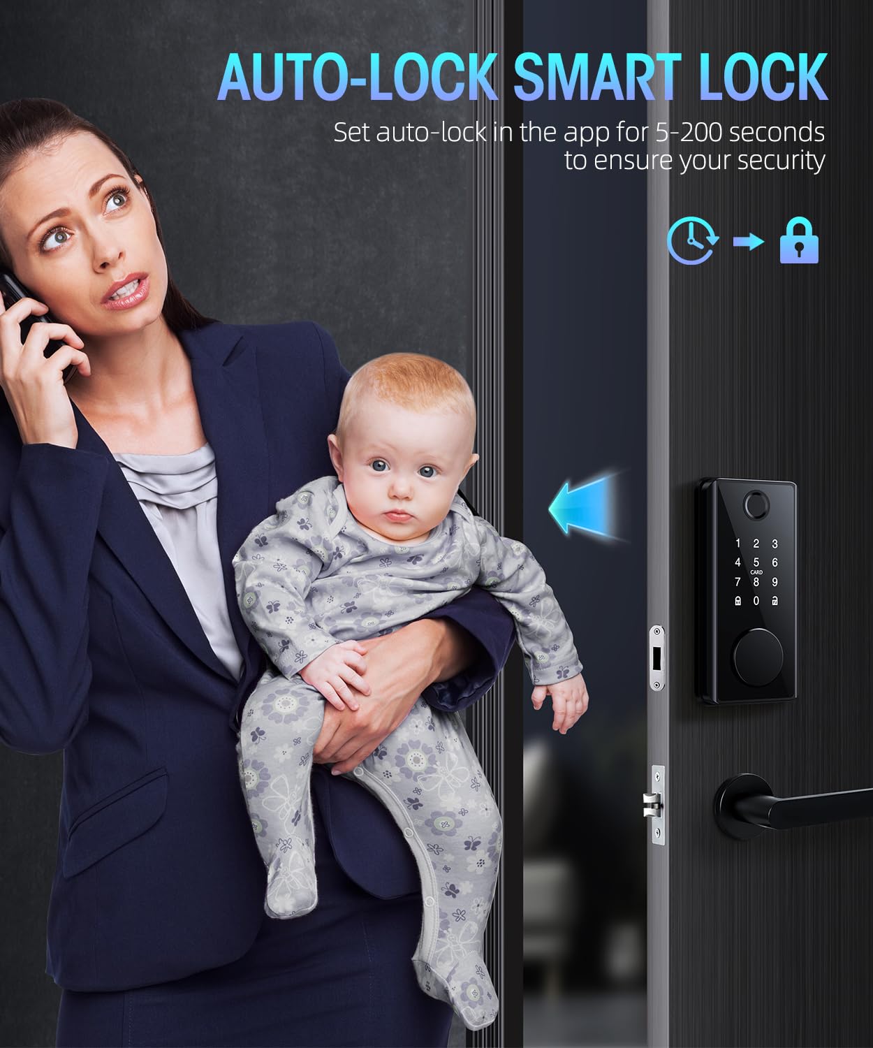 Smart Keyless Entry Fingerprint Door Lock - Electronic Deadbolt with Keypad & APP Control - Biometric Digital Lock for Home Security - Auto Lock Feature for Front Doors - Perfect for Apartments, Offices & Vacation Homes