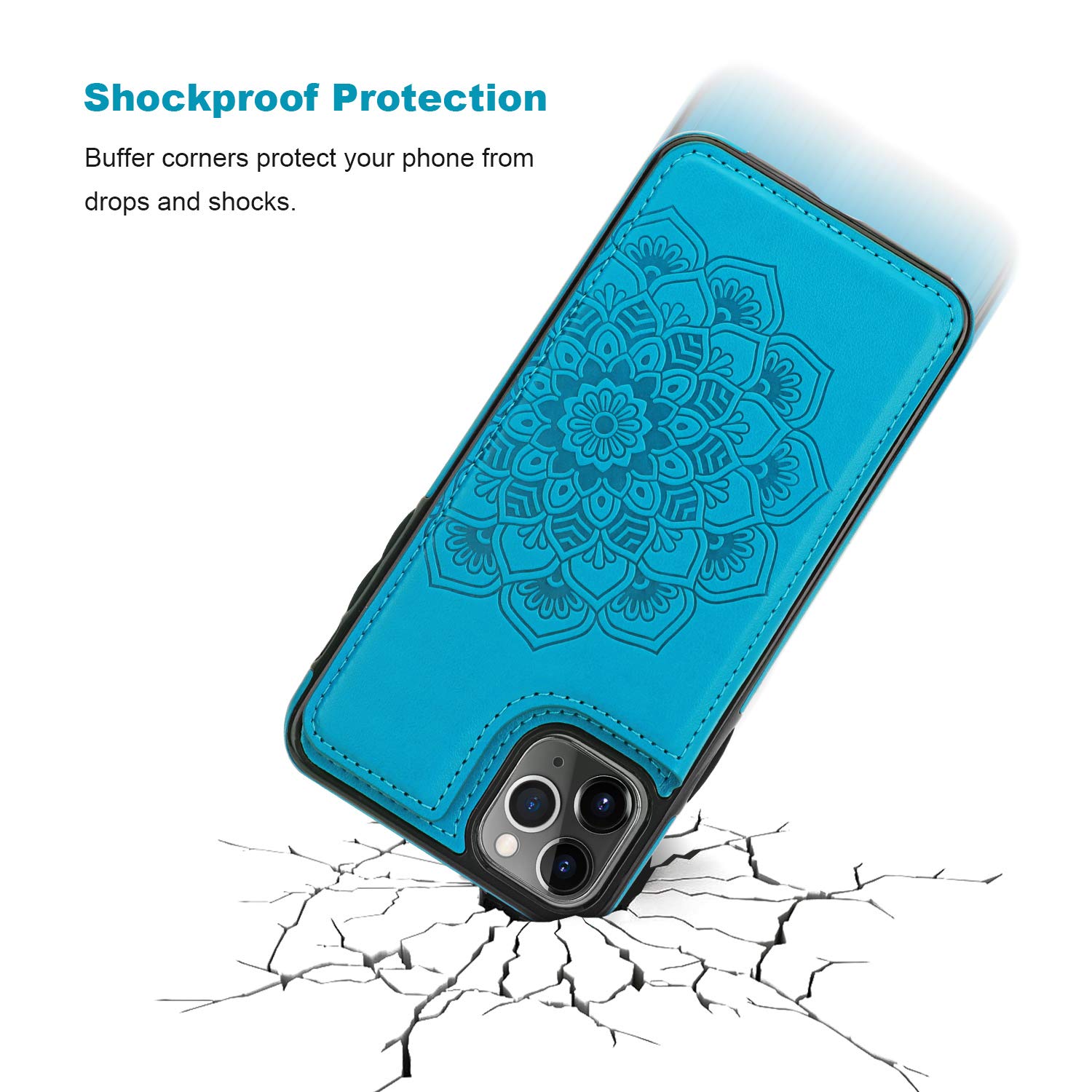 Premium PU Leather iPhone 11 Pro Max Case with Card Holder & Magnetic Closure - Embossed Mandala Design, Shockproof Protective Wallet Cover for iPhone 11 Pro Max 6.5