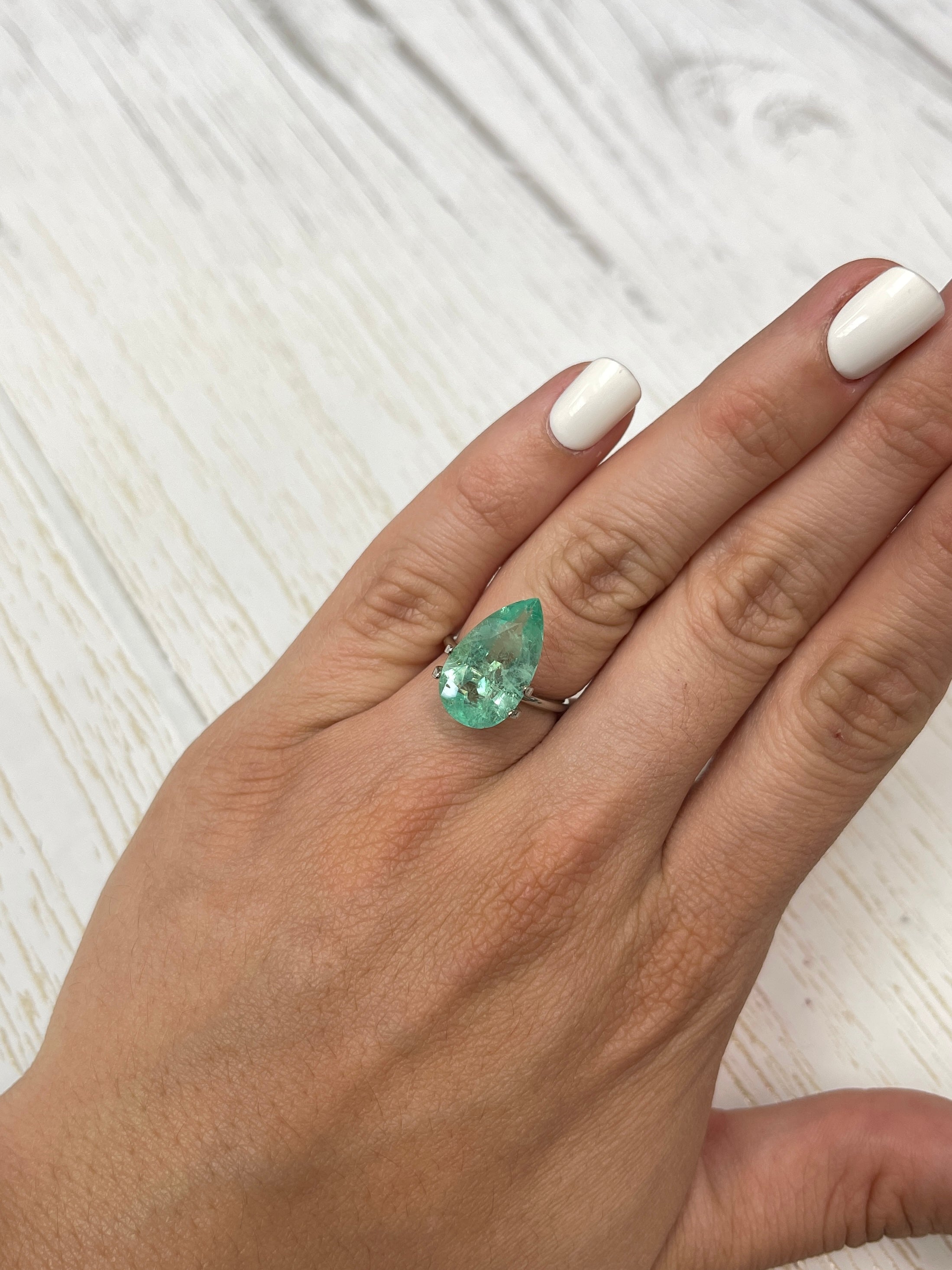 6.0 Carat 18x10mm Light Green Natural Loose Colombian Emerald Pear Cut Gemstone for Jewelry Making, Engagement Rings & Fine Collections
