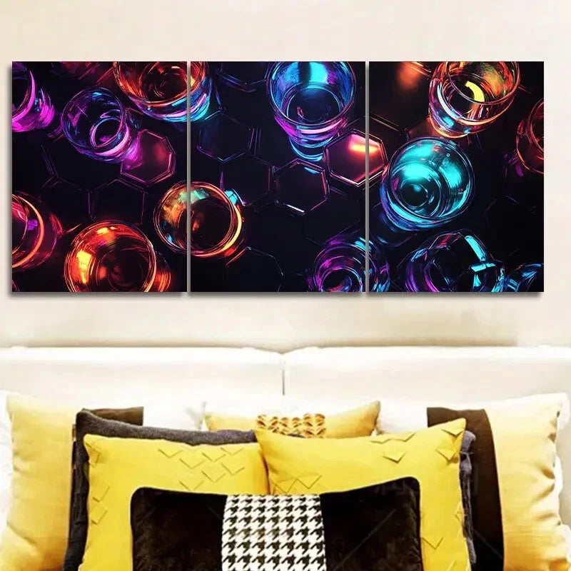 3-Piece Vibrant Neon Lights Wall Art Set - Framed Canvas 40x60cm (16x24in) - High Quality Print - 100% Australian Made - Ready to Hang - Perfect for Living Room, Bedroom & Office Decor
