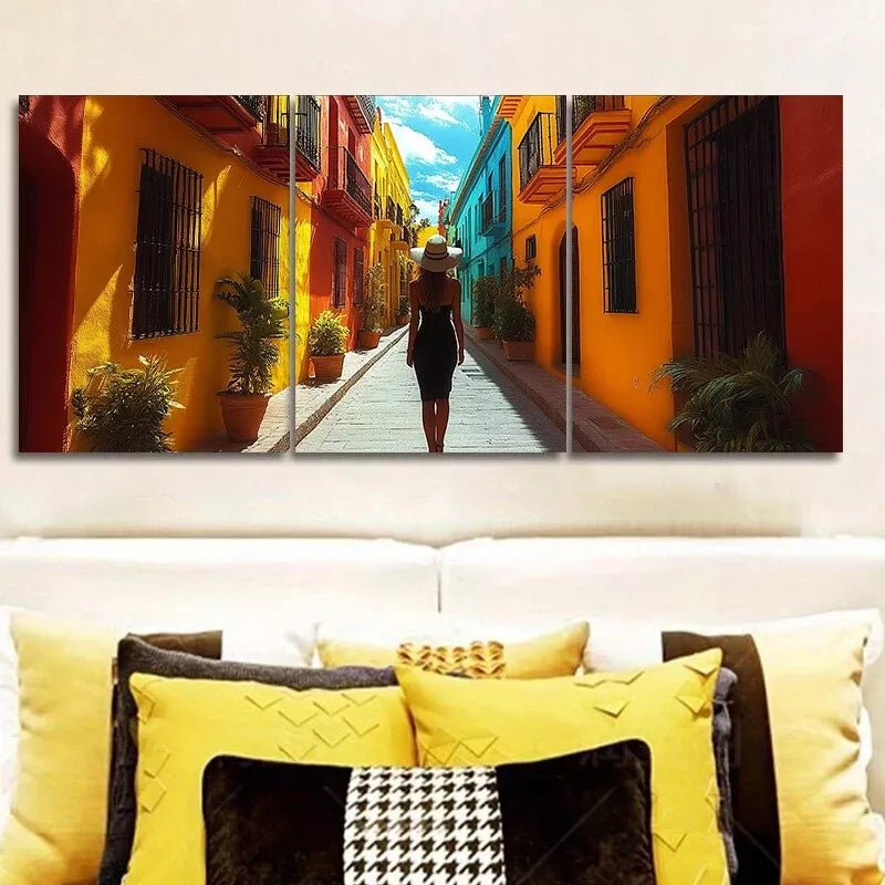 3-Piece Woman in the Alley Wall Art Set - 50x70cm Framed Canvas Prints | High Quality Australian Made Ready-to-Hang Wall Decor for Living Room, Bedroom & Office