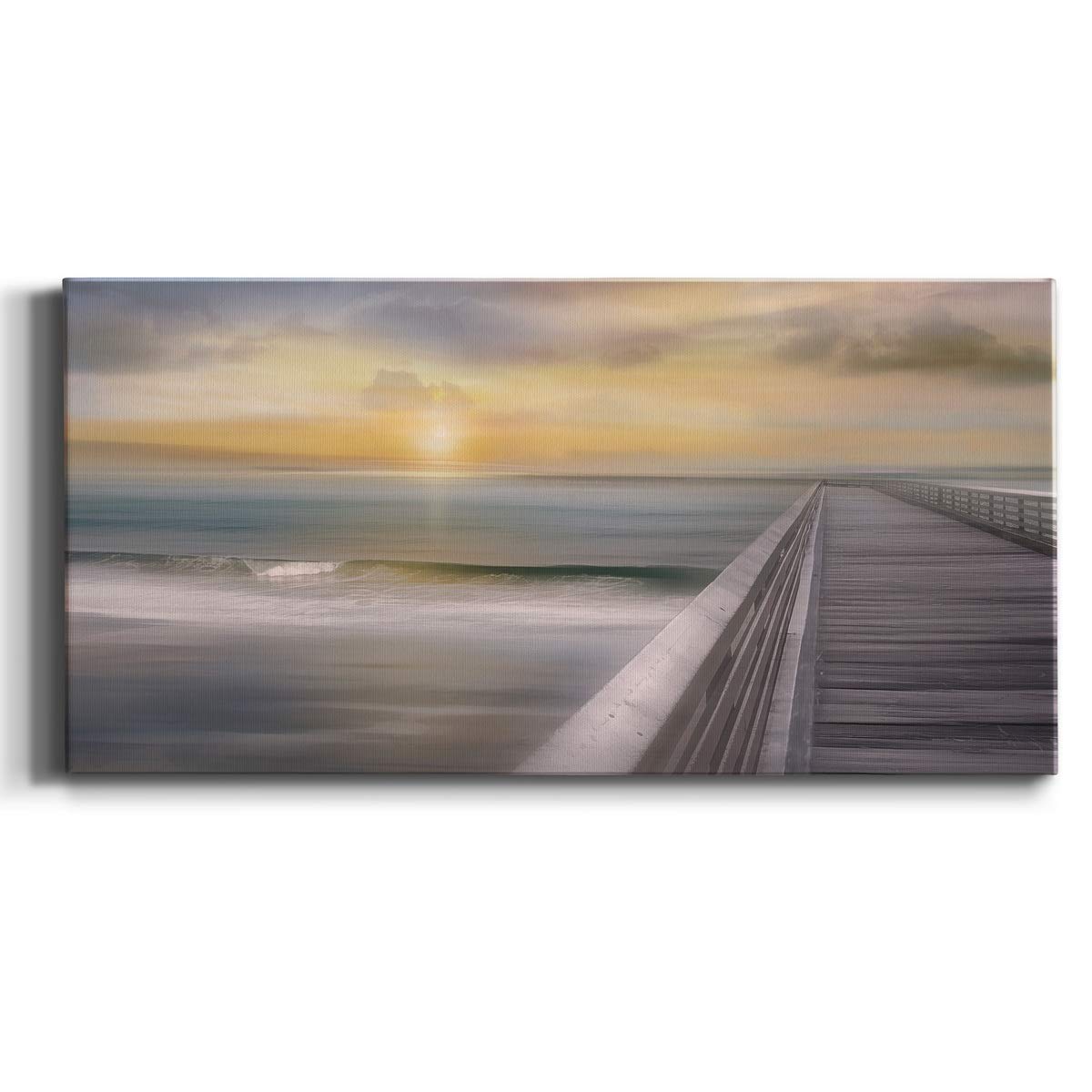 Modern Ocean Sunset Canvas Wall Art - Blue Beach Landscape Print for Living Room, Bedroom, Bathroom & Office Decor - Ready to Hang 24x48 Inches - Perfect for Coastal, Boho & Minimalist Home Styling