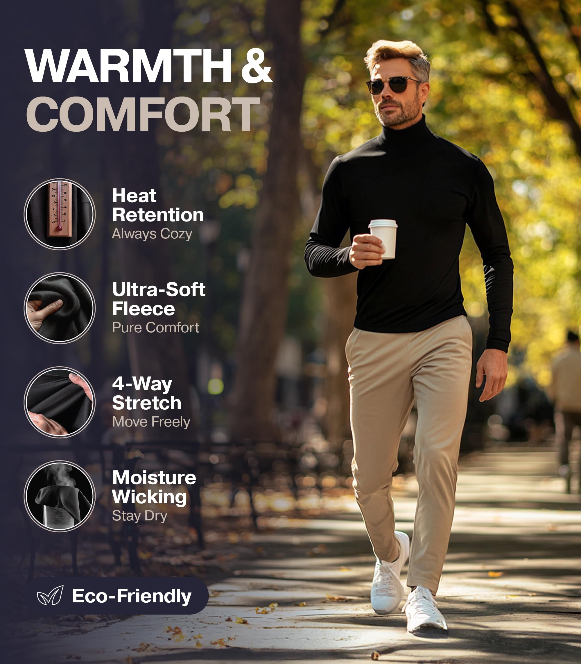 ThermoJohn Men's Long Sleeve Thermal Compression Shirt - Base Layer for Cold Weather - Winter Workout, Hiking & Outdoor Activities