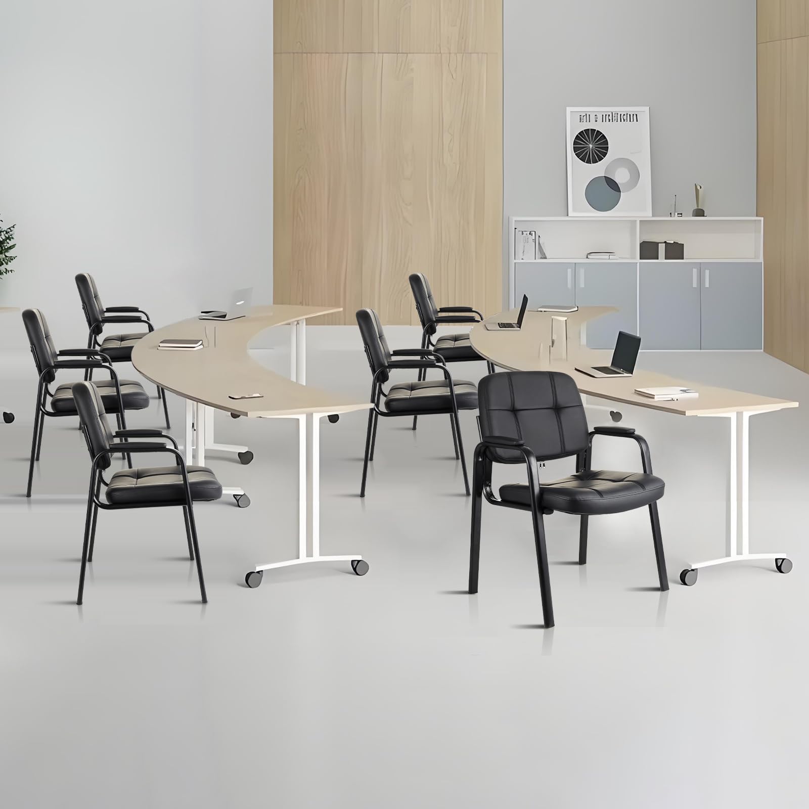 Premium CLLATINA Leather Waiting Room Chairs - Padded Arm Guest Chairs for Office Reception, Conference Room & Lobby - Black Leather Seat with No Wheels - Perfect for Clinics, Hotels & Corporate Spaces