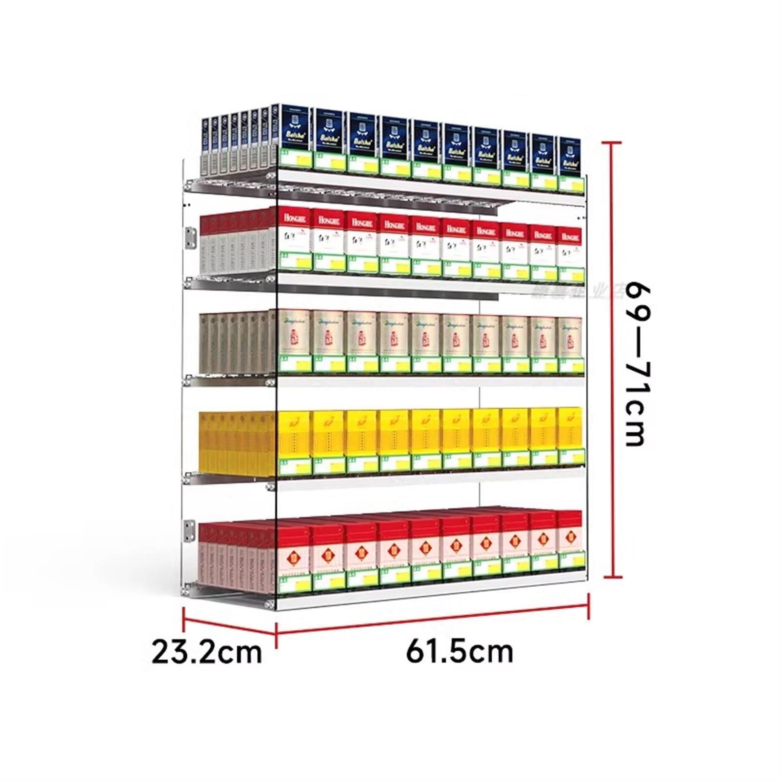 Commercial Acrylic Cigarette Display Stand | Transparent Push Back Shelves for Wraps, Blunts, or Candy | Retail Store Showcase Organizer (61.5x23.2x69cm) | Perfect for Convenience Stores, Smoke Shops & Retail Displays