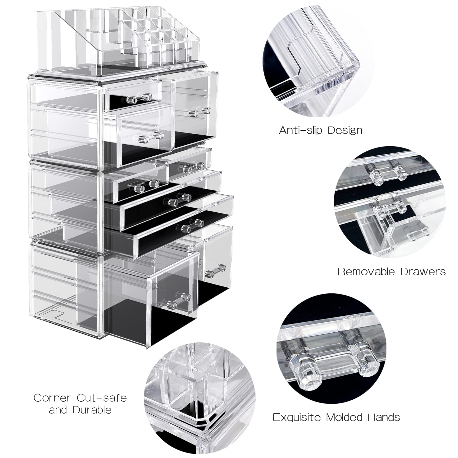 LINYAPRY Clear Acrylic Makeup Organizer - 9 Large Drawers Cosmetic & Jewelry Storage Box | Stackable Beauty Display Case for Skincare, Bathroom, Dresser & Vanity Countertop | Perfect for Makeup Artists & Home Organization