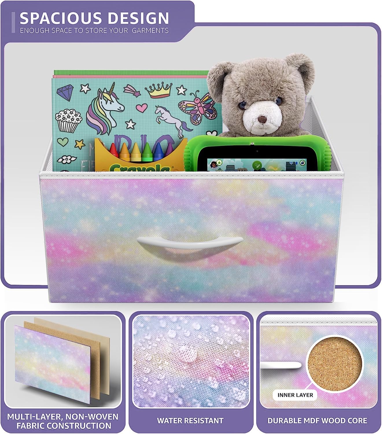 Sorbus Kids Dresser with 2 Drawers - Sturdy Steel Frame & Wood Top Storage Organizer with Tie-Dye Fabric Bins - Perfect for Clothes, Toys & Nursery Essentials - Ideal for Bedroom, Hallway, Closet & Small Apartment Organization
