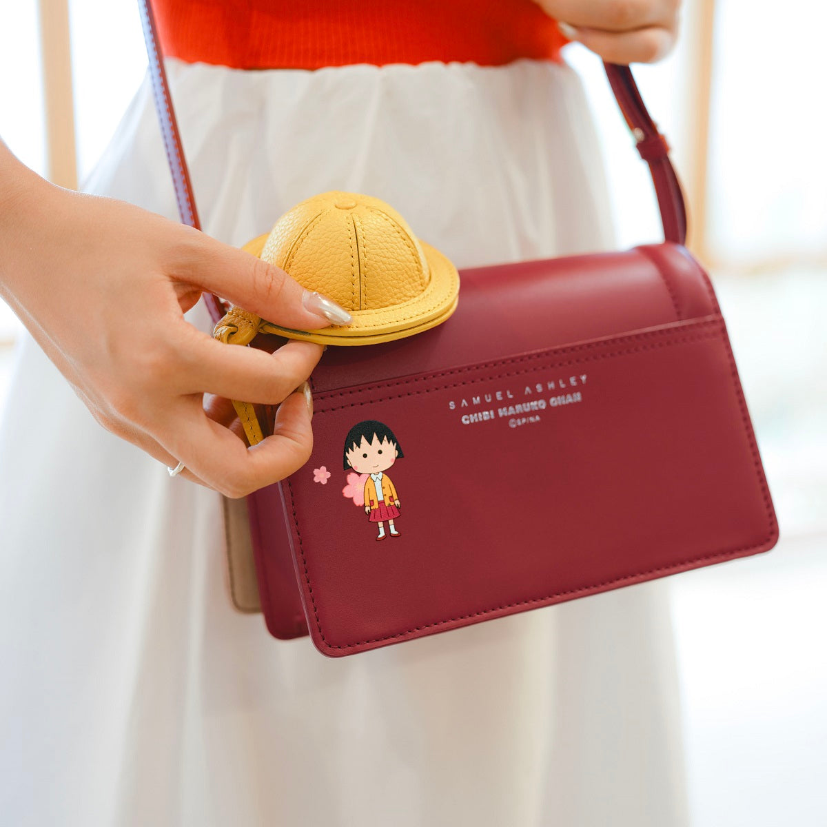 Samuel Ashley x Chibi Maruko Chan Anime Leather Keychain Charm - Cute Japanese Cartoon Character Accessory for Keys, Bags & Backpacks | Perfect Gift for Anime Fans & Kawaii Lovers