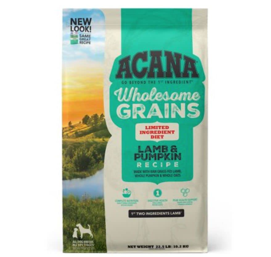 Acana Lamb and Pumpkin Wholesome Grains Dry Dog Food - 22.5lb Bag for Large Breed Adult Dogs | High Protein Grain-Inclusive Kibble | Perfect for Active Dogs & Sensitive Stomachs