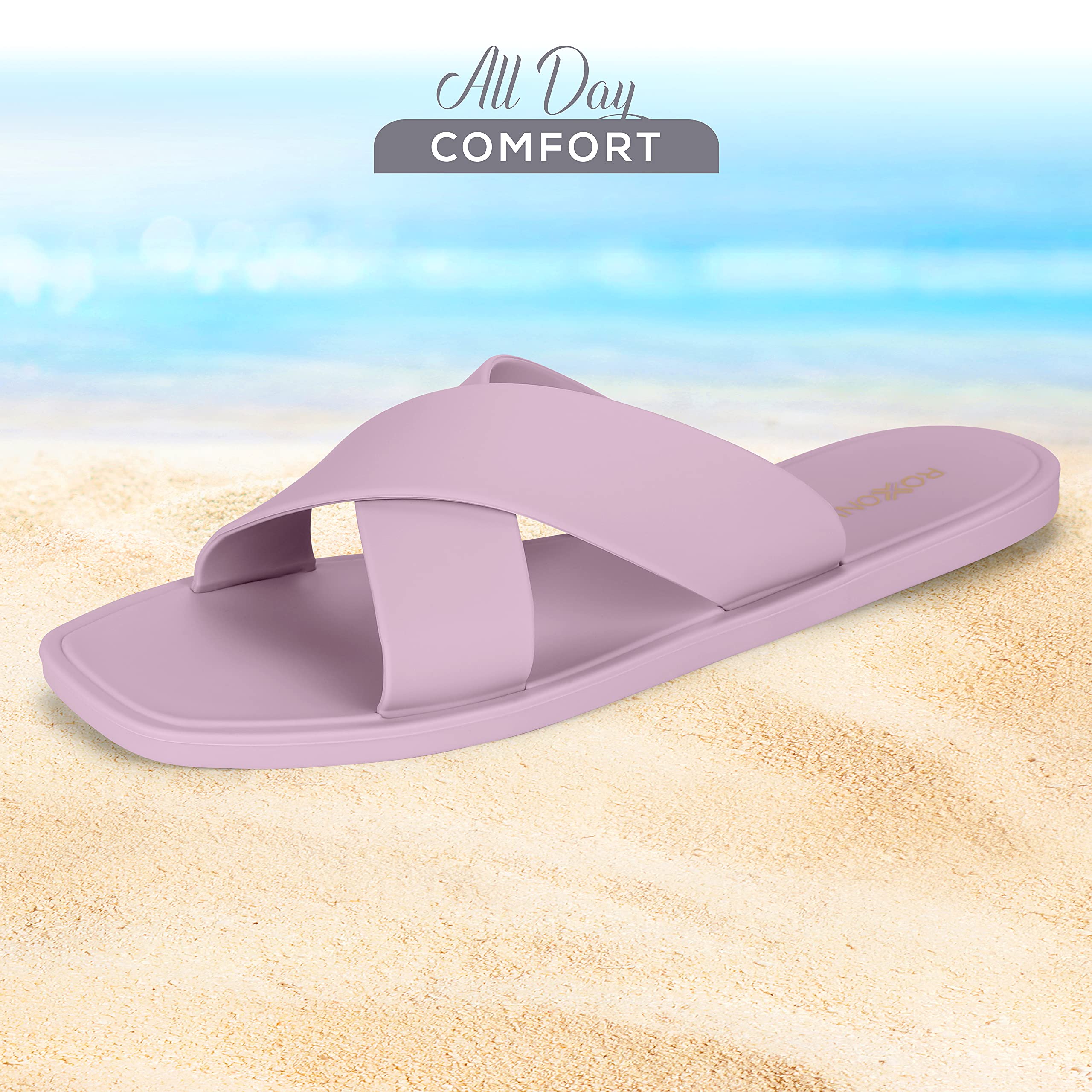 Roxoni Women's Quick-Drying Criss Cross Shower Slippers - Non-Slip Bathroom Pool Sandals for Indoor & Outdoor Use - Perfect for Spa, Beach, and Home Comfort