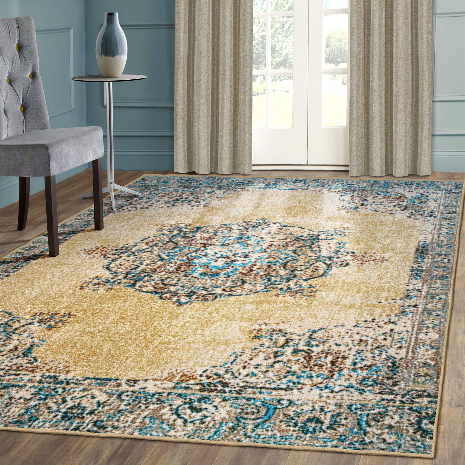 Premium Leura Persian Medallion Washable Area Rug - Non-Slip Foam Backing, Cream 8' x 10' - Perfect for Living Room, Bedroom, Office, Kitchen & Dining Room Decor | Decklan Collection | Easy to Clean & Maintain