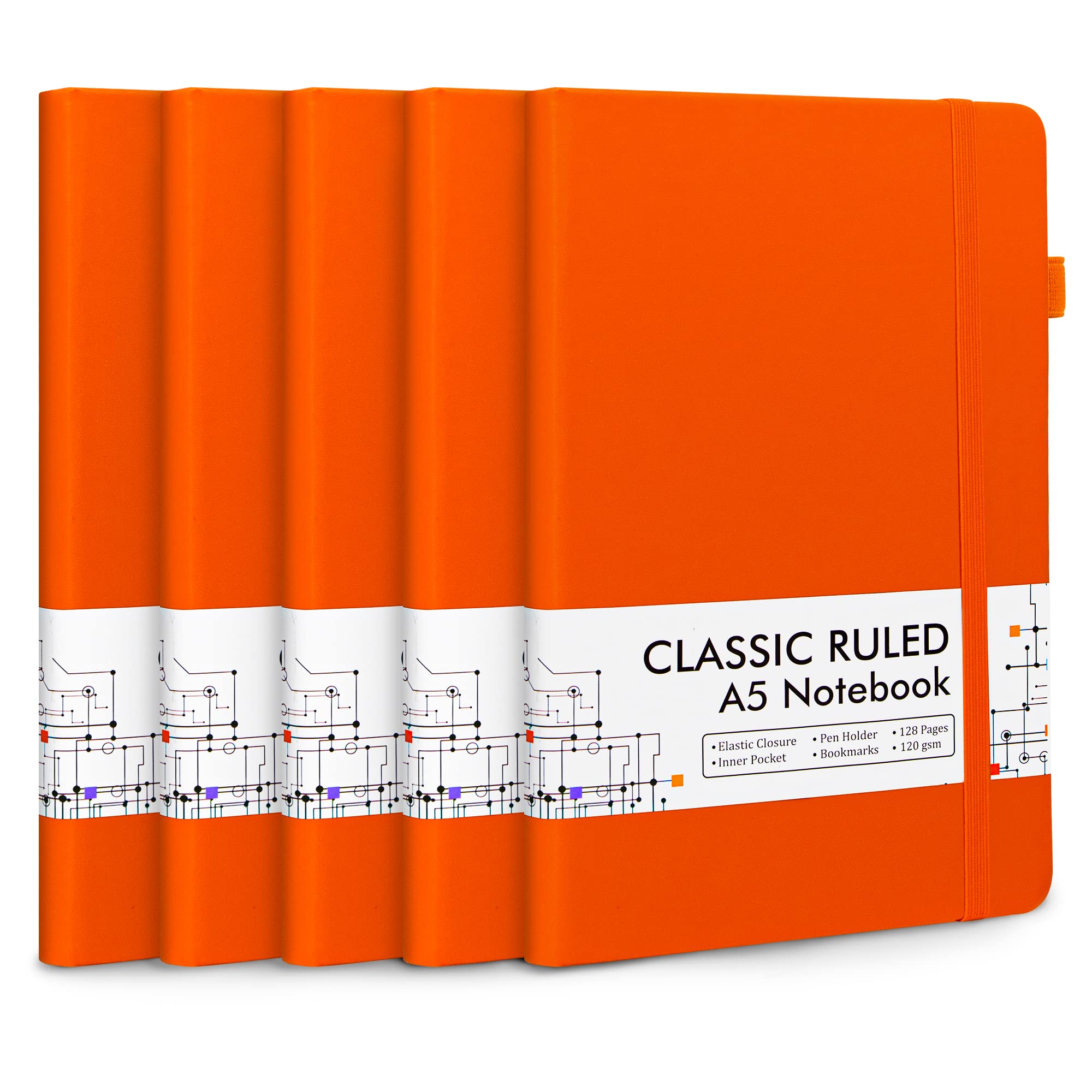 5-Pack A5 Hardcover Notebooks with Pen Holder - 5.1