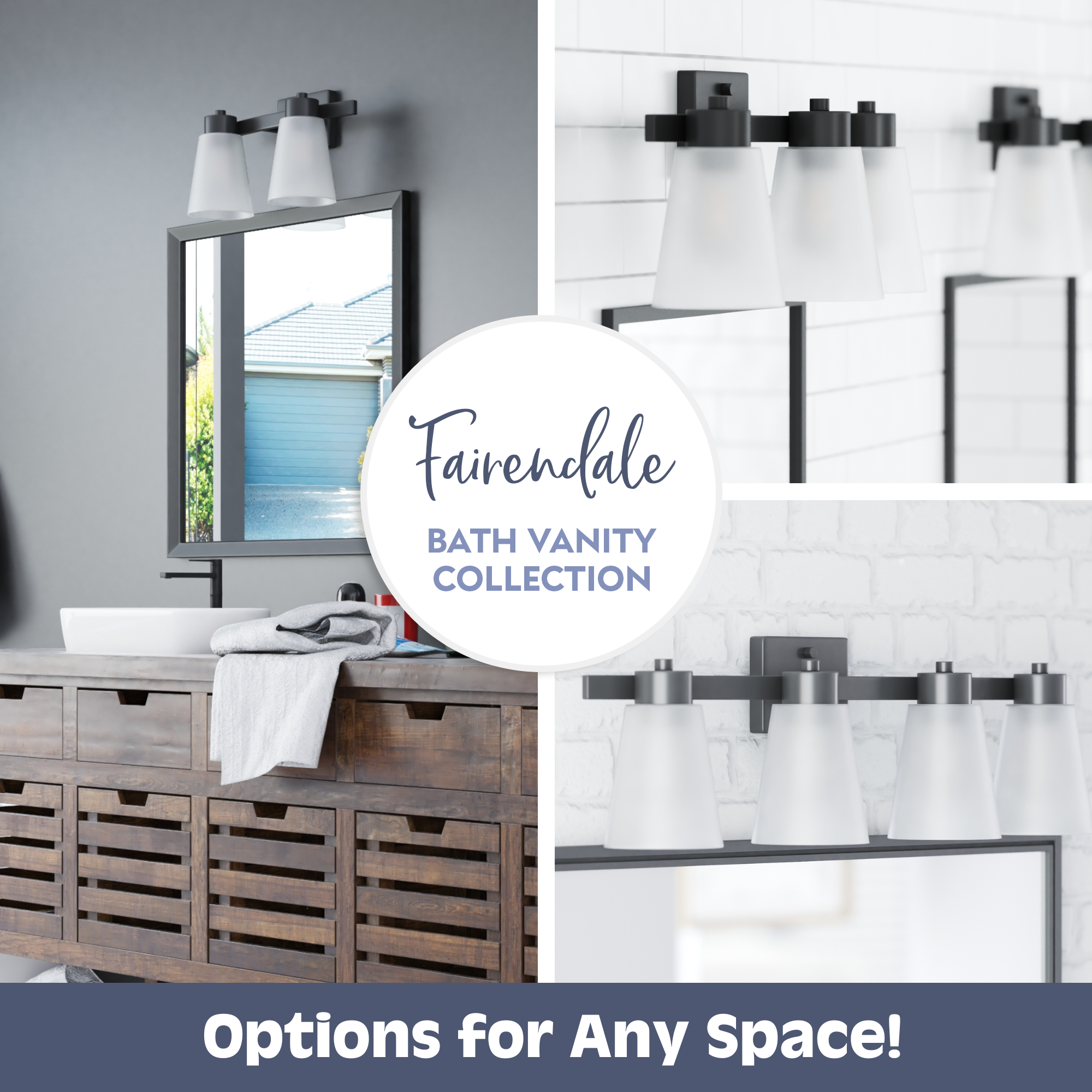Fairendale 2-Light Vanity Light with Frosted Glass Shade in Matte Black - Perfect for Bathroom, Bedroom, and Dressing Room Lighting