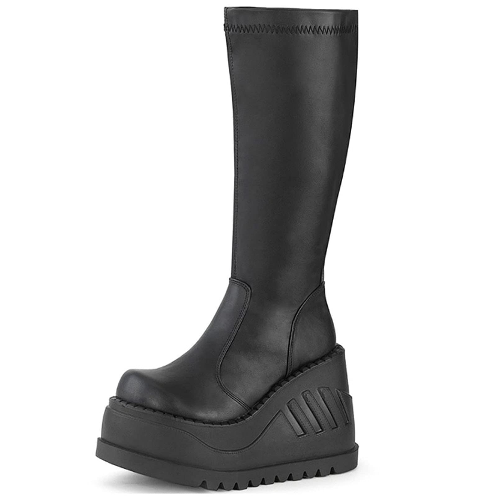 Erocalli Women's Gothic Platform Wedge Heel Mid Calf Boots - Combat Motorcycle Boots for Punk Fashion, Night Out & Cosplay
