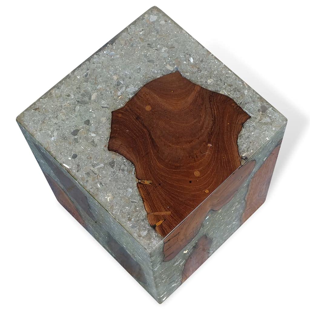Solid Teak Wood & Resin Garden Stool - Natural Side Table, Plant Stand, Bedside Frame - Multifunctional Home & Garden Decor for Patio, Living Room & Outdoor Use
