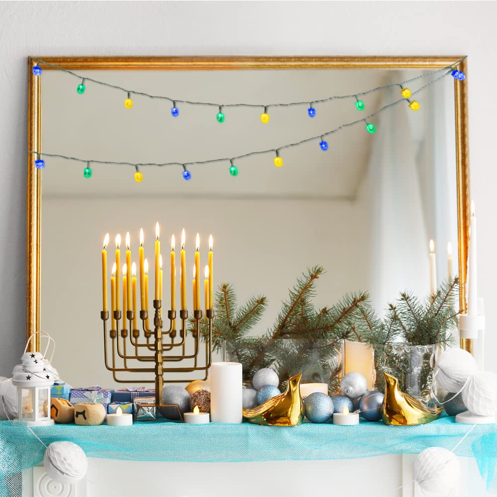 PRODUCTWORKS Brilliant Hanukkah Dreidel 20-Count Battery Operated LED String Lights with On/Off/Twinkle/Timer Modes - Perfect for Hanukkah Decorations, Party Lighting & Holiday Home Decor
