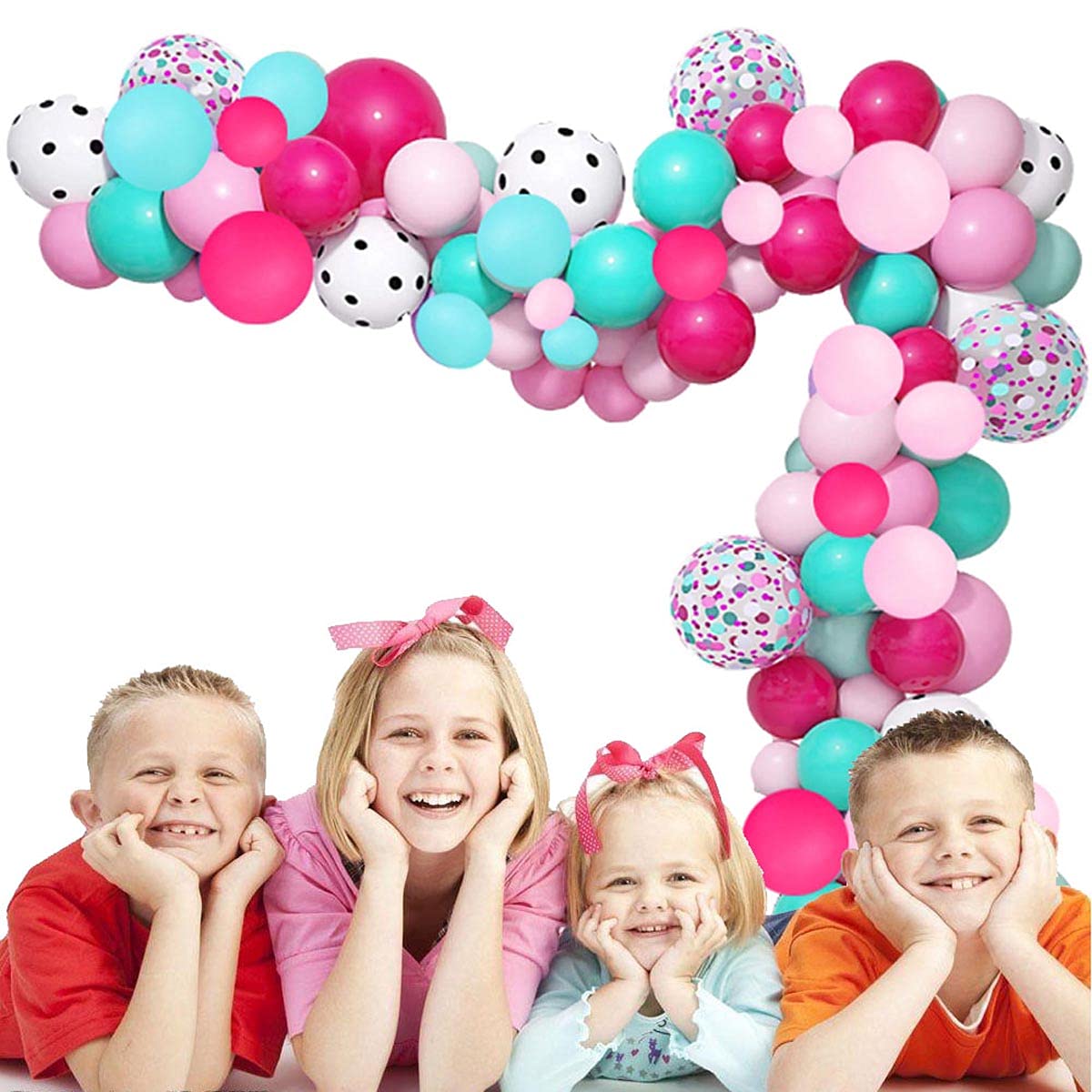 110PCS Hot Pink Teal Blue Garland Arch Kit - Turquoise Blue Rose Red Light Pink Confetti Balloons for Birthday, Wedding, Baby Shower & Gender Reveal Party Decorations | Perfect for Surprise Themed Celebrations and Festive Home Decor