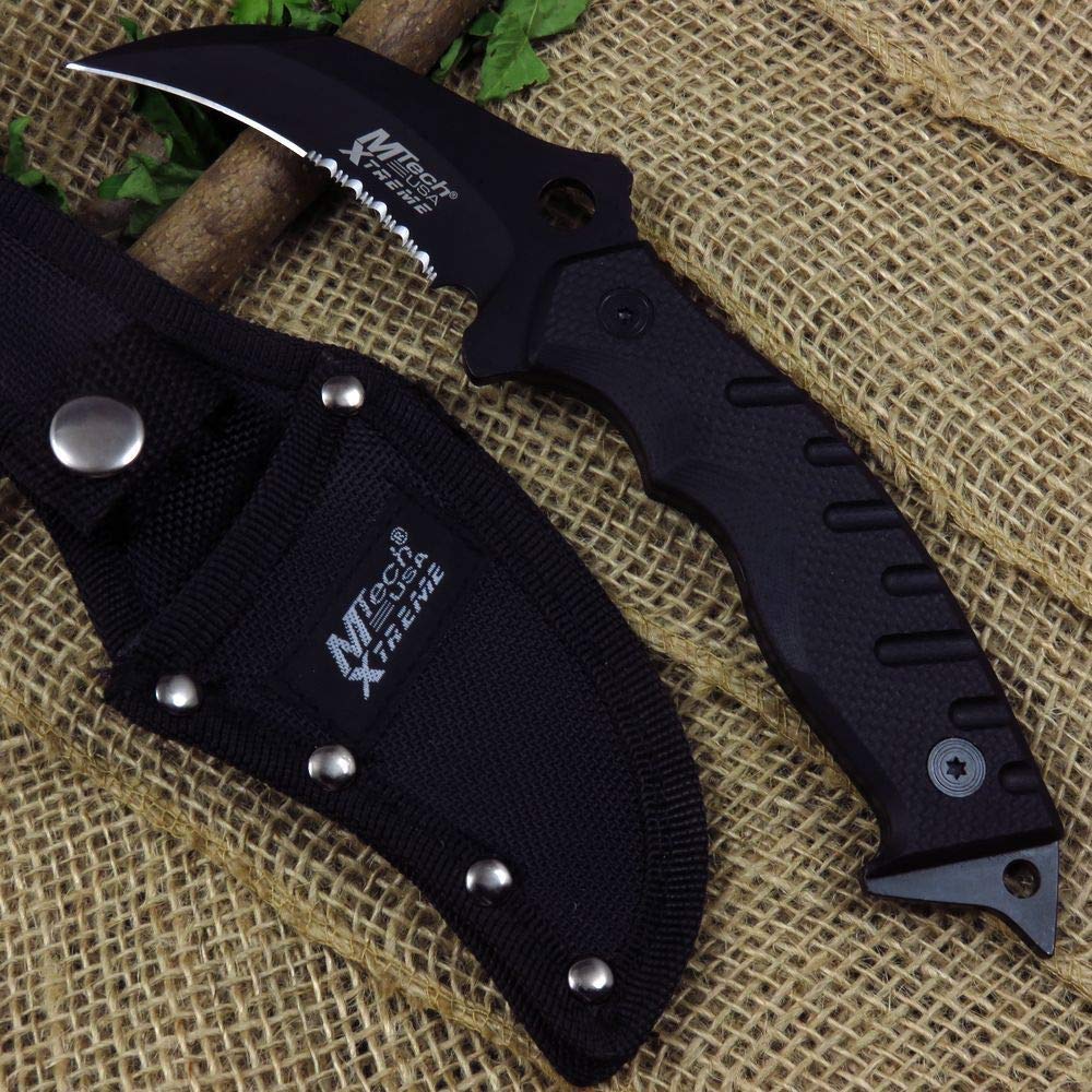 MTECH Black Hawk Combat Hunting Tactical Knife - Sharp Military Fixed Blade with Serrated Edge - Perfect for Outdoor Survival, Camping & Self Defense