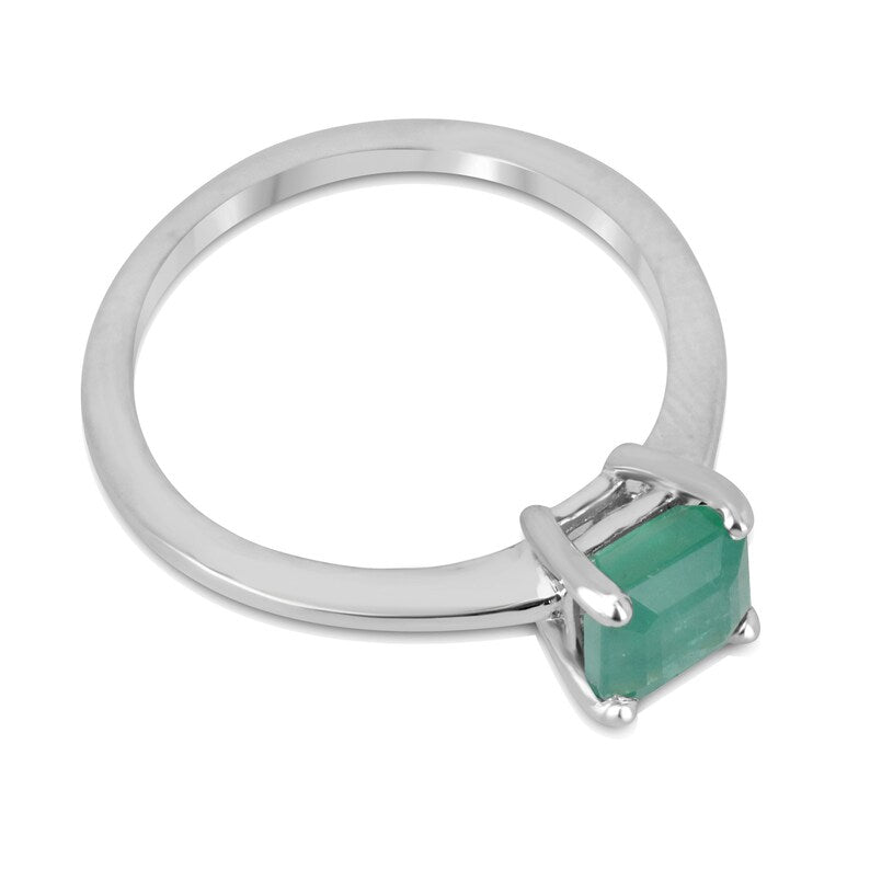 1.05ct SS Asscher Cut Lush Medium Green 4 Prong Emerald Sterling Silver Ring for Women | Elegant Vintage Jewelry Gift for Anniversary, Engagement & Special Occasions