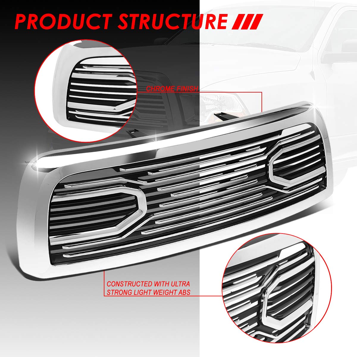 Auto Dynasty Big Horn Style Front Hood Bumper Grille for Dodge Ram 2500 3500 (2010-2018) | Heavy Duty Truck Accessories for Off-Road & Towing