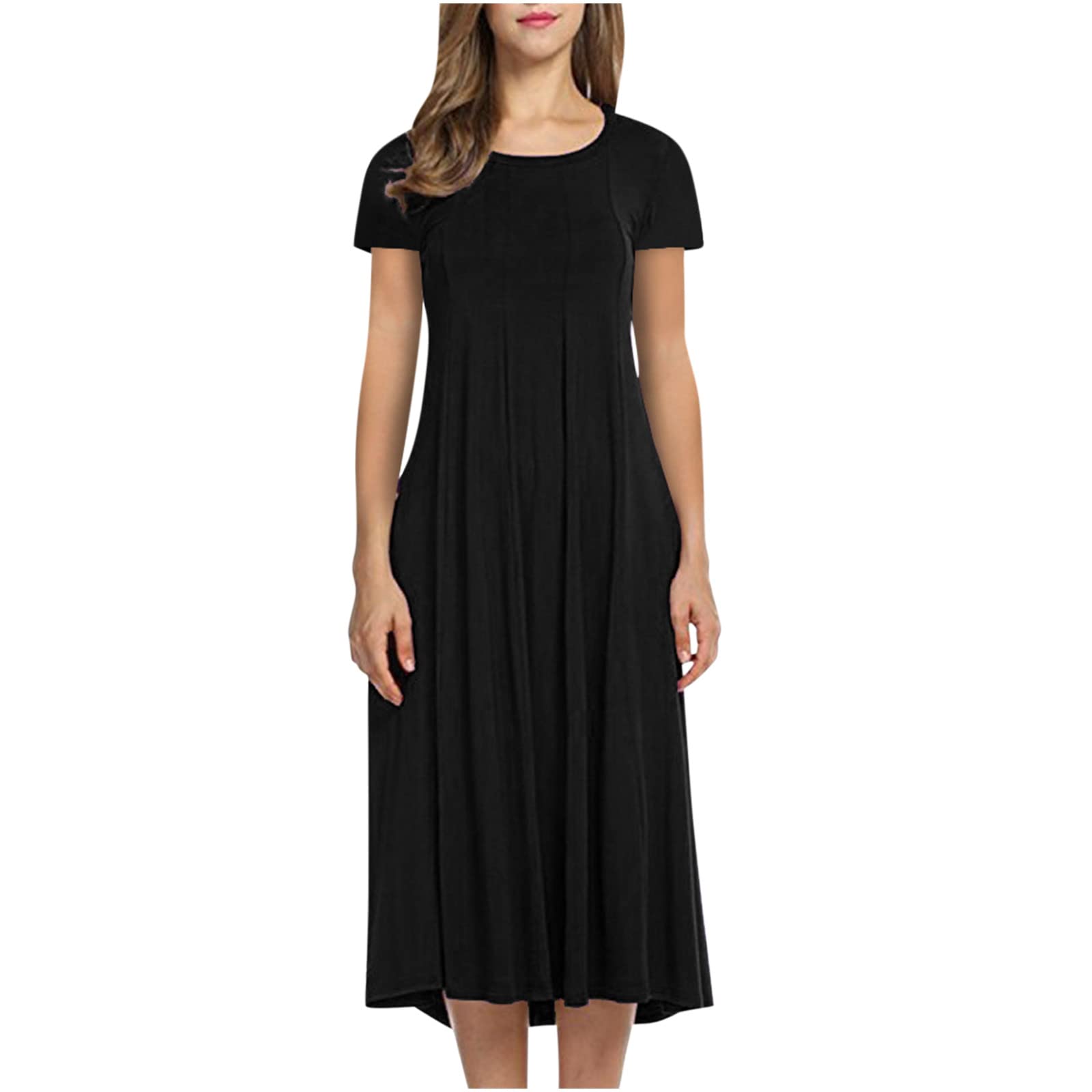 Blczomt Women's Casual Summer T-Shirt Dress - Crew Neck, Short Sleeve, Loose Flowy Shift Midi Dress for Beach, Travel & Everyday Wear