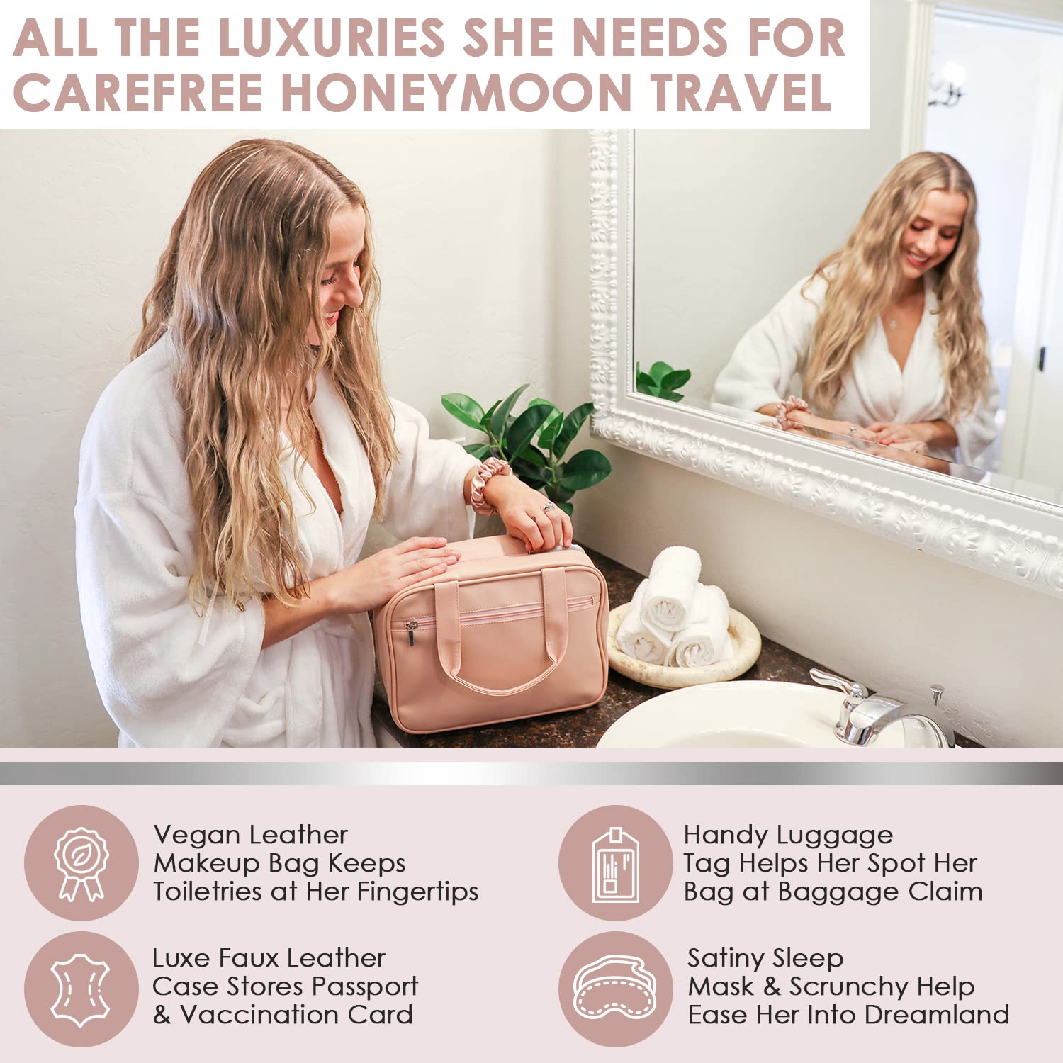 Bridal Shower Gift Set for Bride to Be - Unique Wedding Gifts for Fiancee - Honeymoon Travel Essentials Kit - Bachelorette Party Favors - Pink Champagne Theme - Perfect for Wedding Showers, Bridal Parties & Honeymoon Packing
