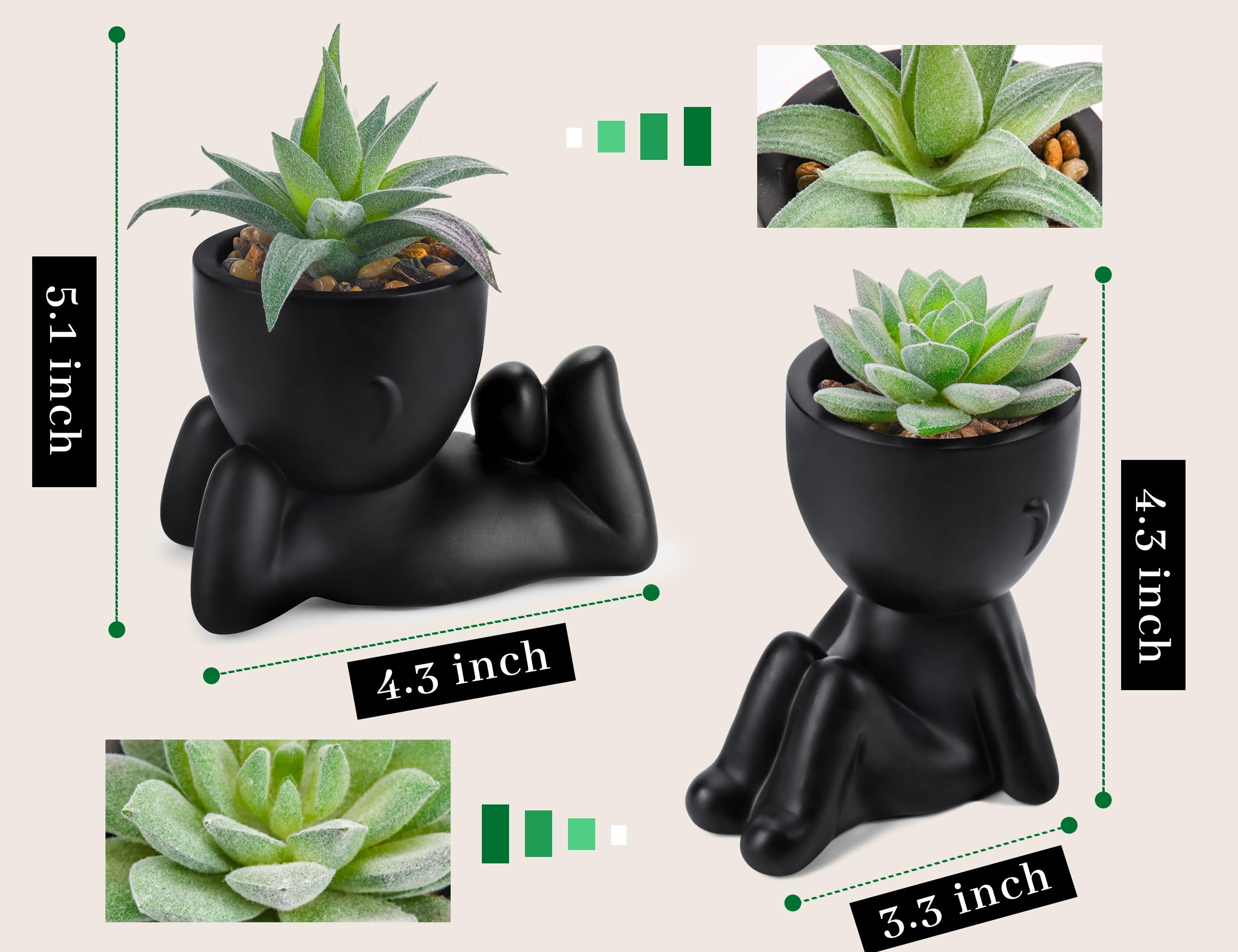 Der Rose Set of 2 Artificial Succulent Plants - Fake Plants for Office Desk, Bathroom & Home Decor - Low Maintenance Indoor Greenery for Aesthetic Spaces, Workstations & Living Rooms