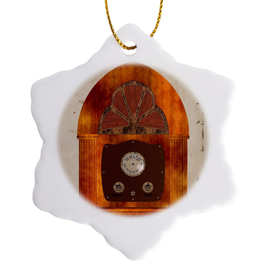 3D Rose Porcelain Snowflake Ornament - 3 Inch Vintage Radio Design - Christmas Tree Decorations, Holiday Home Decor & Gift Ideas for Winter Celebrations