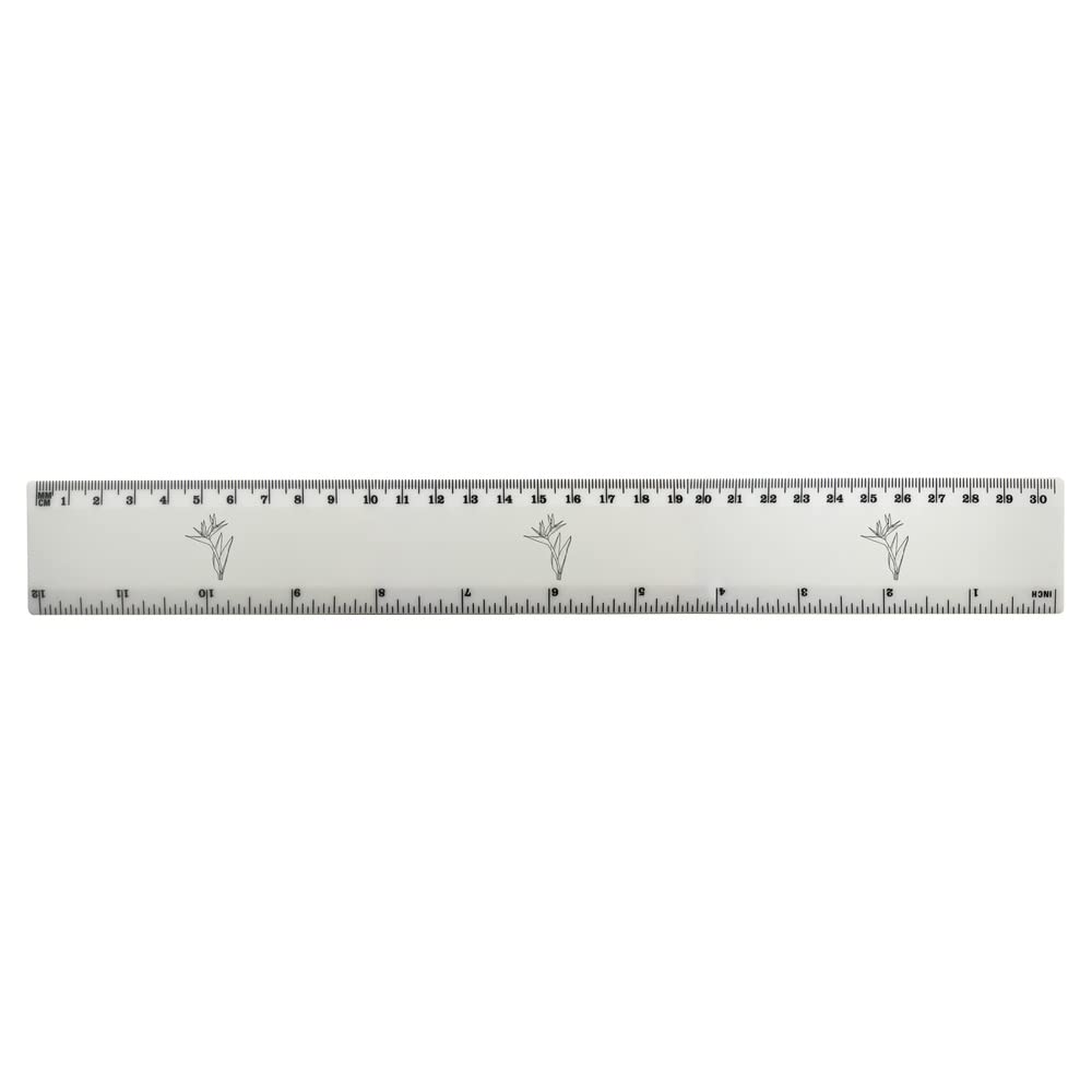 Azeeda 12 Inch White Plastic Ruler - Bird of Paradise Flower Design - Perfect for School, Office & Art Projects (RL00068406)