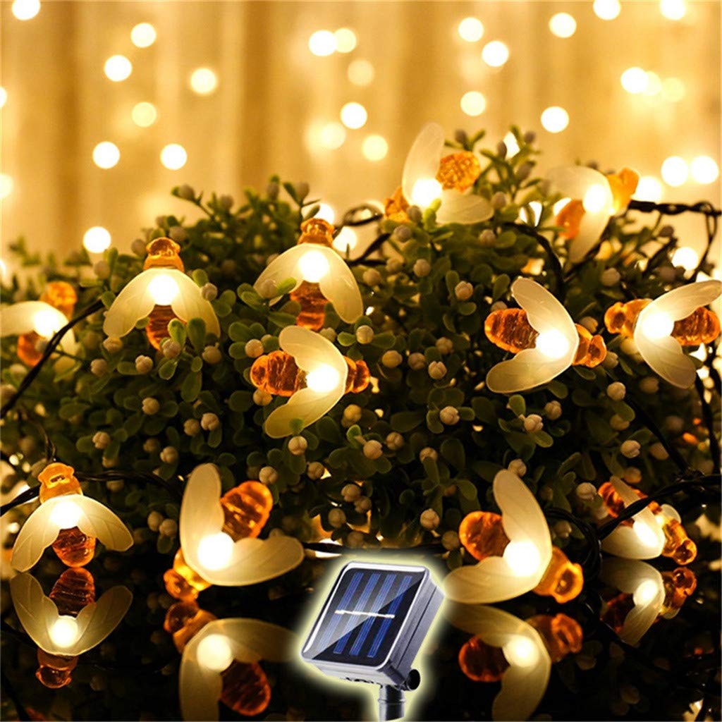 Honeybee Solar String Lights - 25ft 30LED Bumble Bee Shaped Outdoor Waterproof Fairy Lights for Garden, Yard, Summer Party, Wedding Decoration | Perfect for Patio, Backyard, Balcony & Outdoor Events