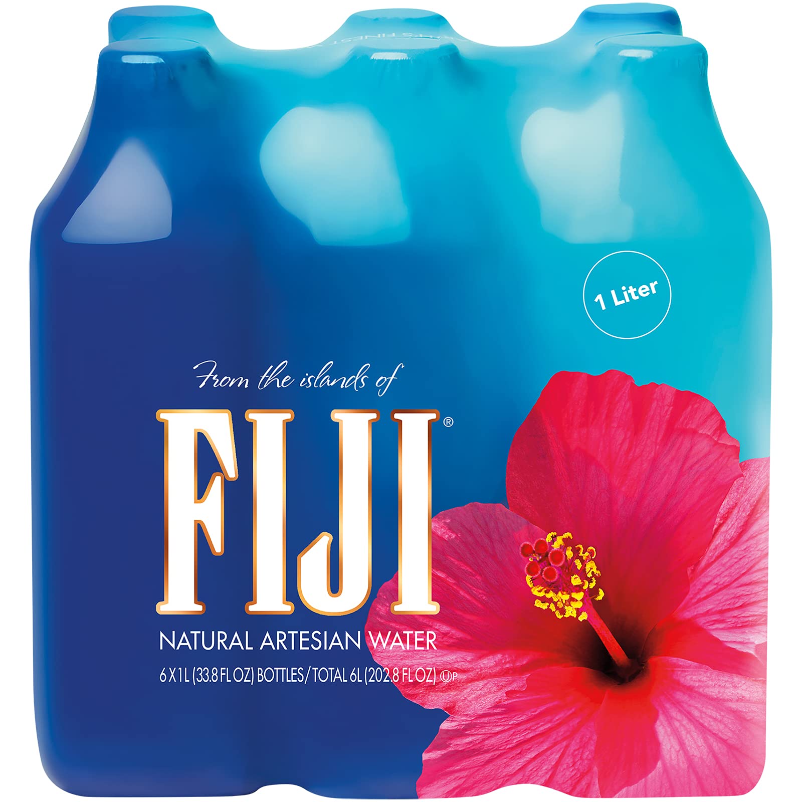 FIJI Natural Artesian Water 1 Liter (33.8 Fl Oz) - Pack of 6 Bottles | Premium Alkaline Mineral Water for Hydration, Gym, Office & Travel | BPA-Free, Naturally Filtered Spring Water